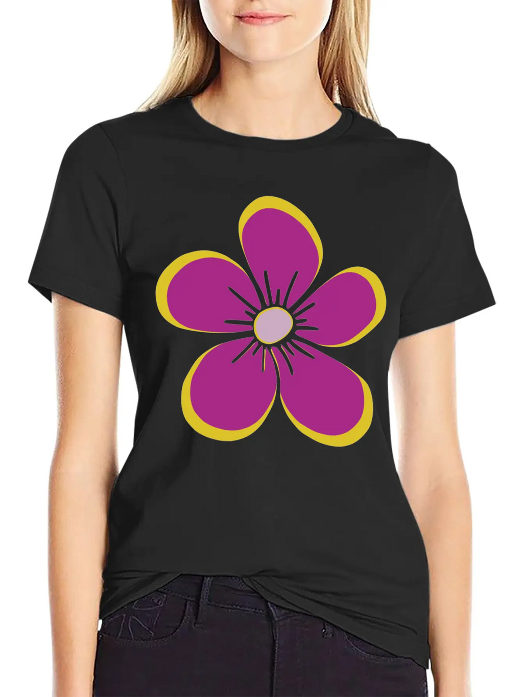 Purple Blooming Flower, Flowery, Floral Pattern Casual Graphic T-Shirt – Simple And Comfortable Daily Wear