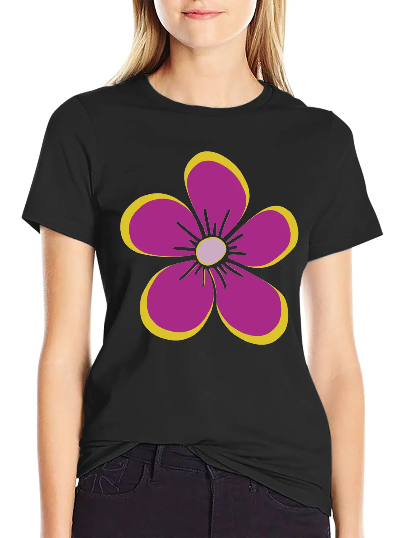 Purple Blooming Flower, Flowery, Floral Pattern Casual Graphic T-Shirt – Simple And Comfortable Daily Wear