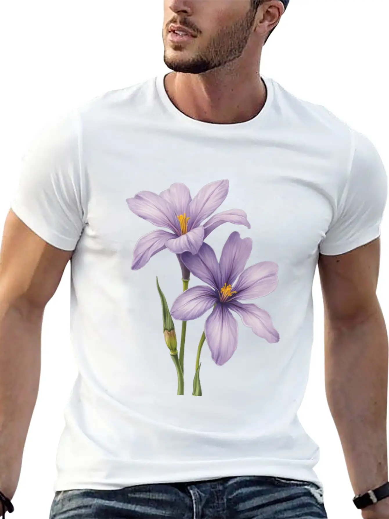 Purple Flower Breathable Soft Cotton T-Shirt – Timeless Casual Look