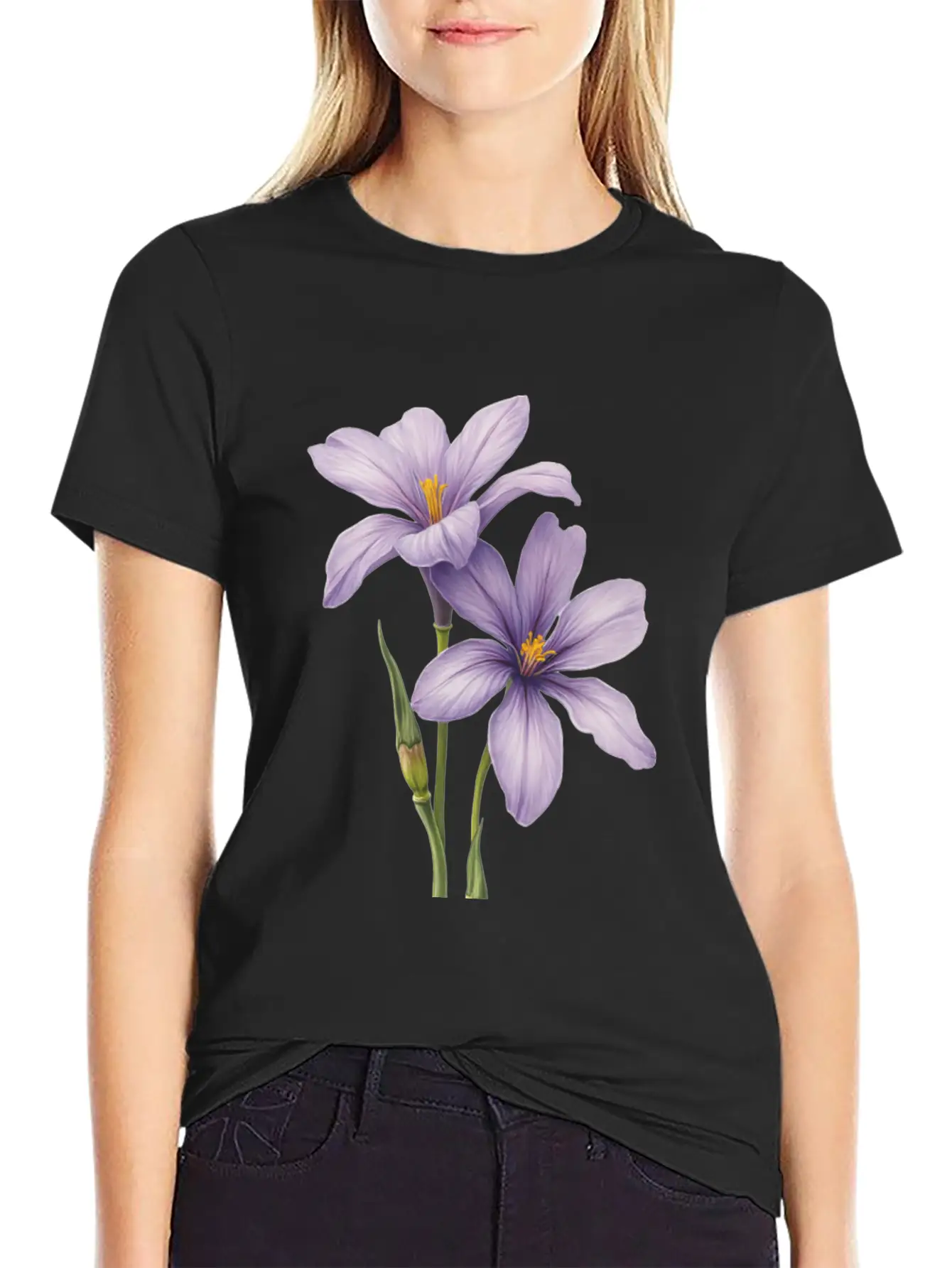 Purple Flower Breathable Soft Cotton T-Shirt – Timeless Casual Look