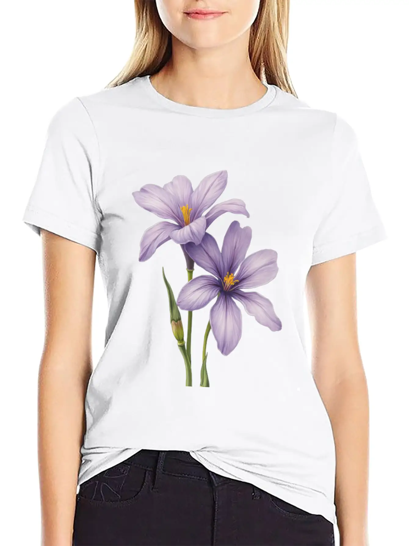 Purple Flower Breathable Soft Cotton T-Shirt – Timeless Casual Look