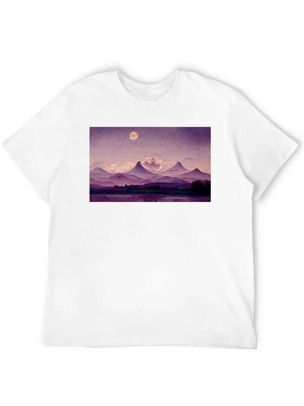 Purple Mountains Landscape Painting Essential Cotton Tee For Daily Outfits – Unisex Style