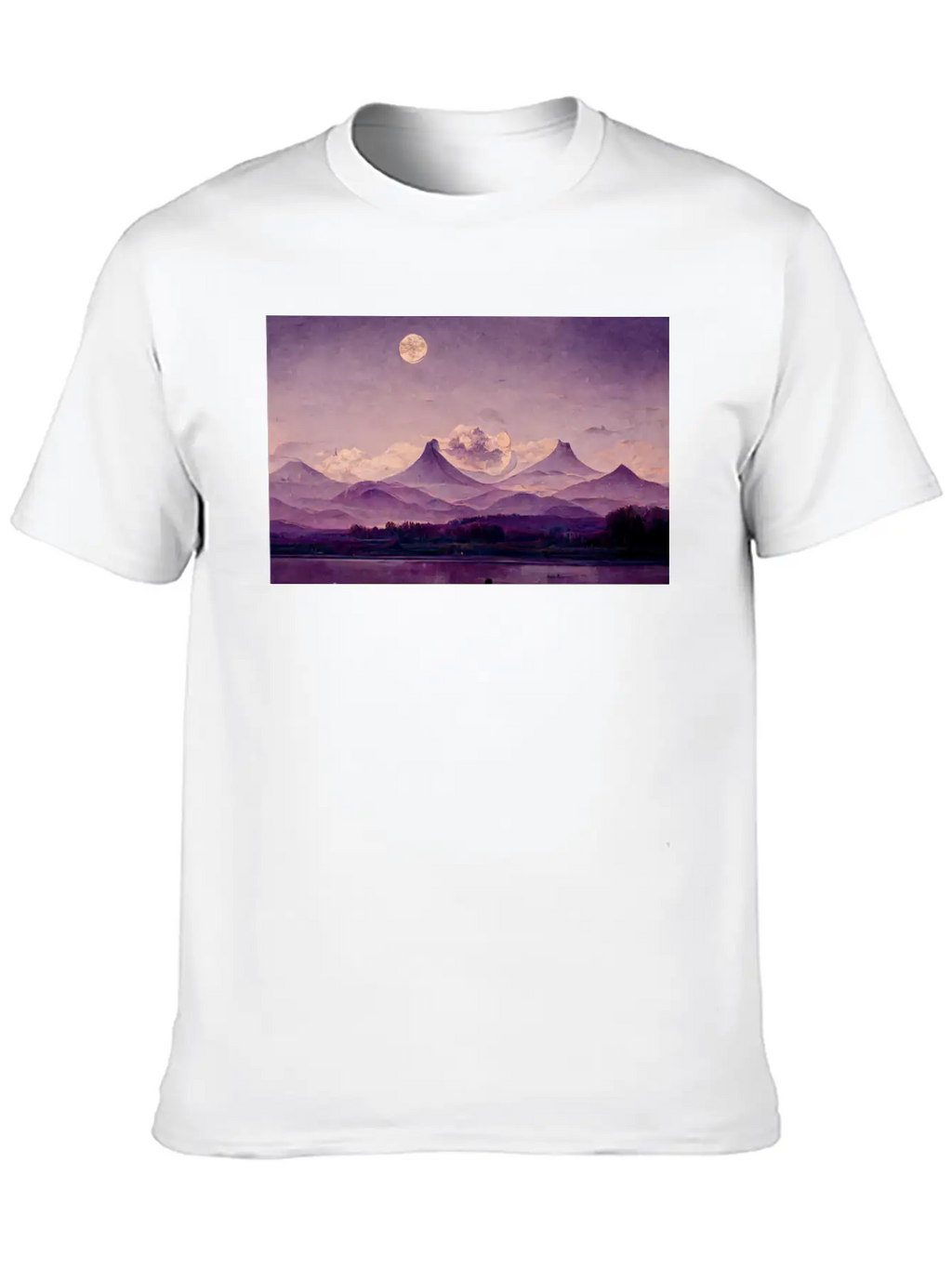 Purple Mountains Landscape Painting Essential Cotton Tee For Daily Outfits – Unisex Style
