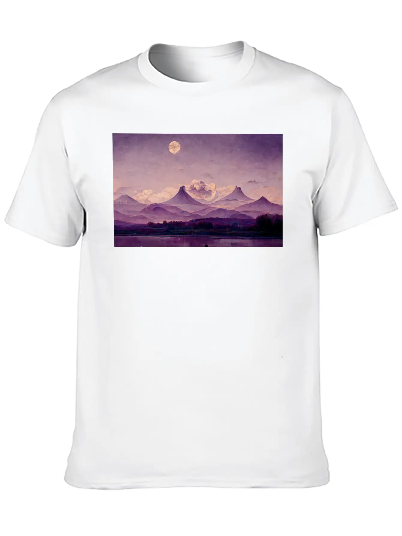 Purple Mountains Landscape Painting Essential Cotton Tee For Daily Outfits – Unisex Style