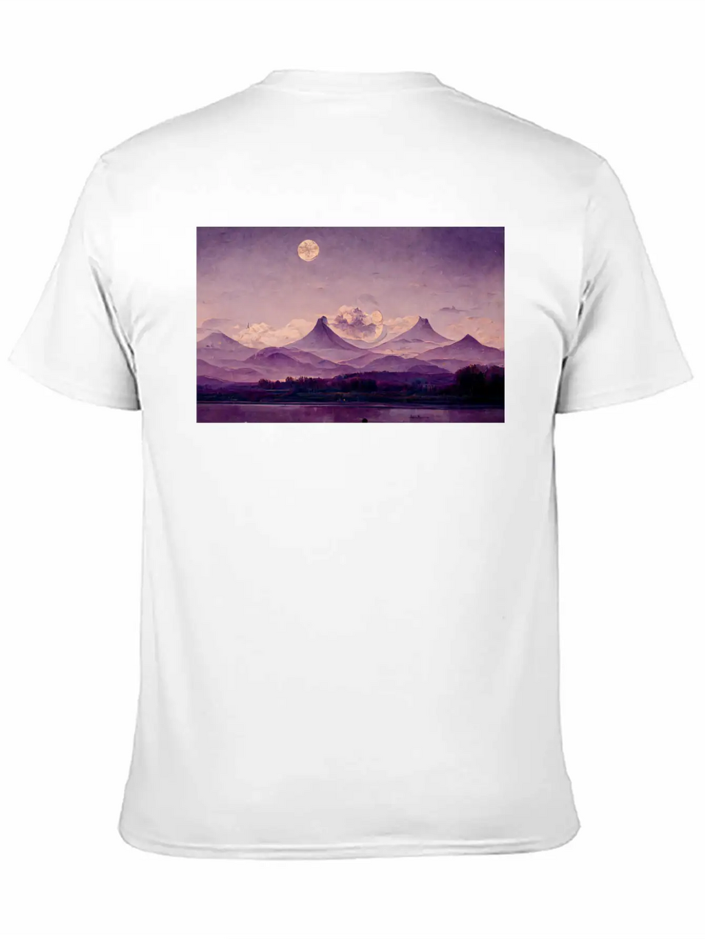 Purple Mountains Landscape Painting Essential Cotton Tee For Daily Outfits – Unisex Style