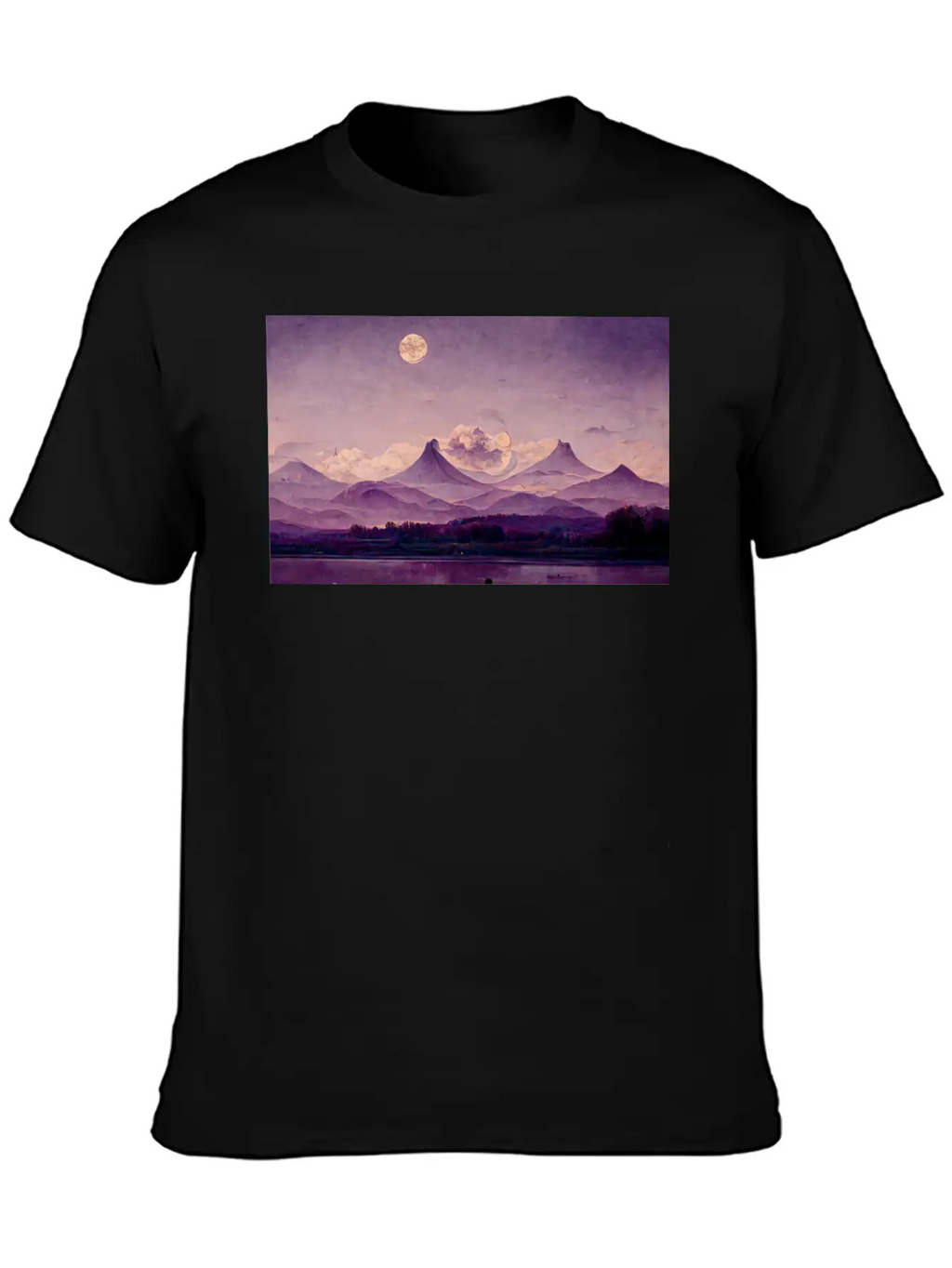 Purple Mountains Landscape Painting Essential Cotton Tee For Daily Outfits – Unisex Style