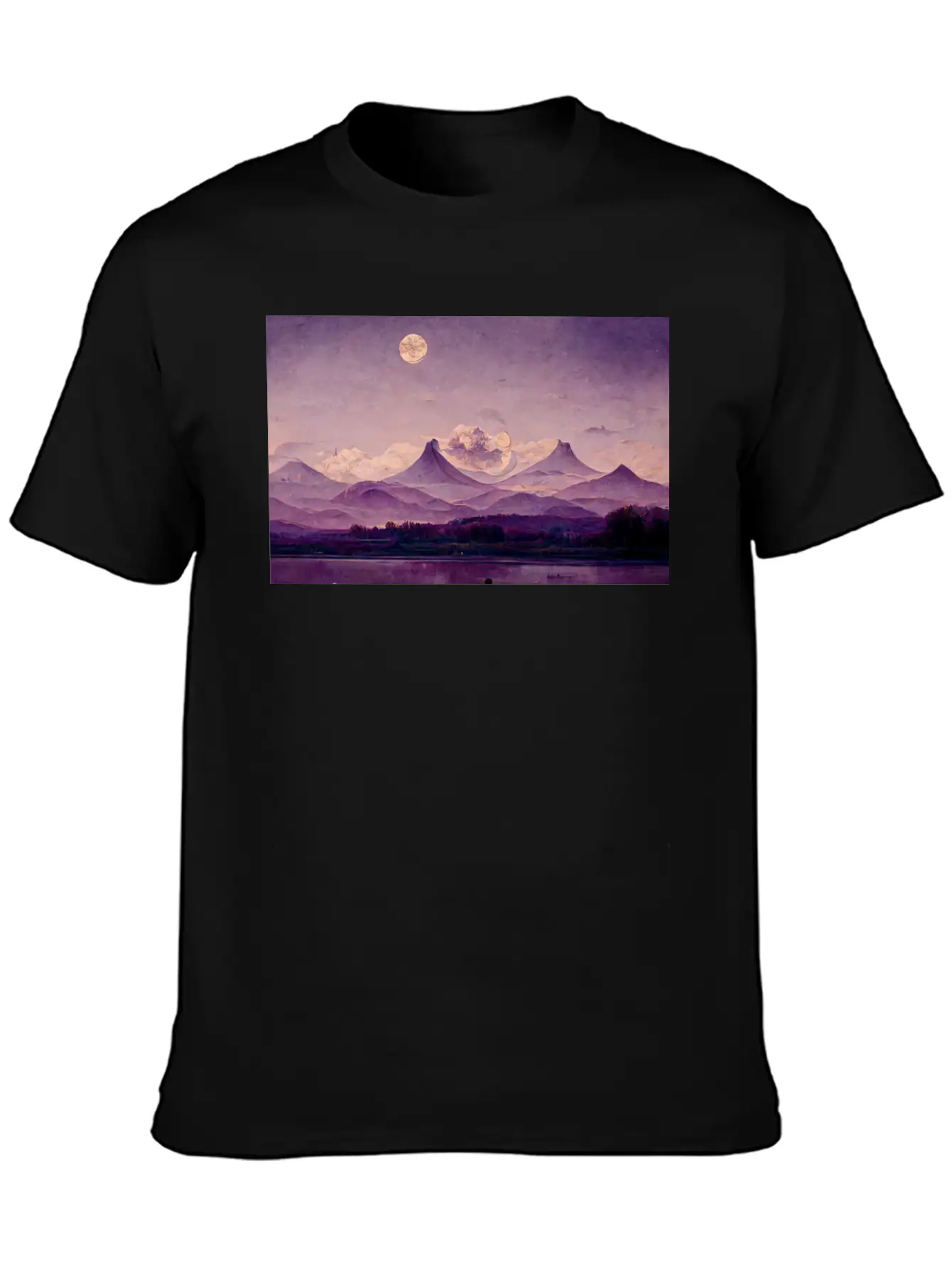 Purple Mountains Landscape Painting Essential Cotton Tee For Daily Outfits – Unisex Style