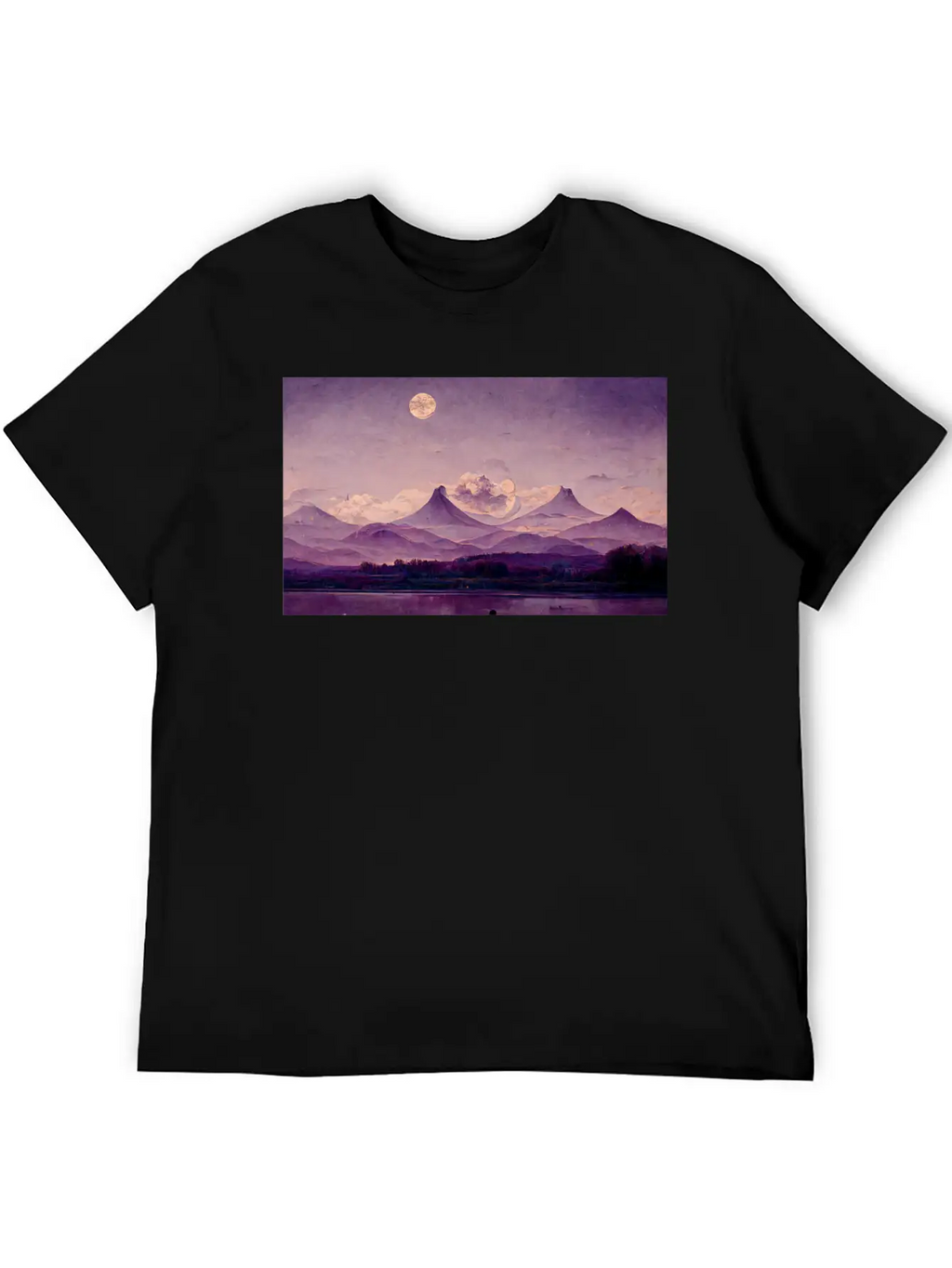 Purple Mountains Landscape Painting Essential Cotton Tee For Daily Outfits – Unisex Style