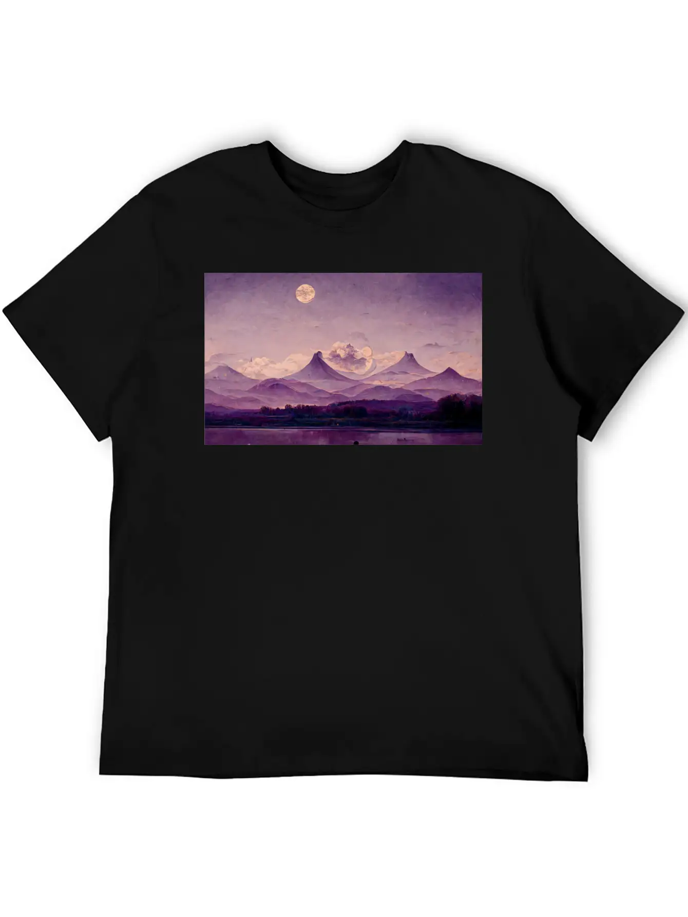Purple Mountains Landscape Painting Essential Cotton Tee For Daily Outfits – Unisex Style