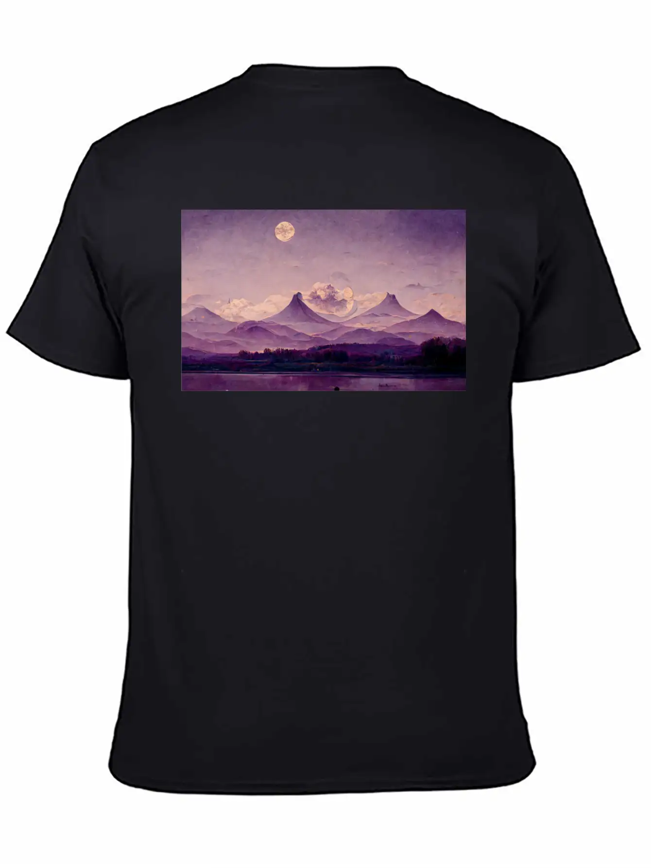 Purple Mountains Landscape Painting Essential Cotton Tee For Daily Outfits – Unisex Style