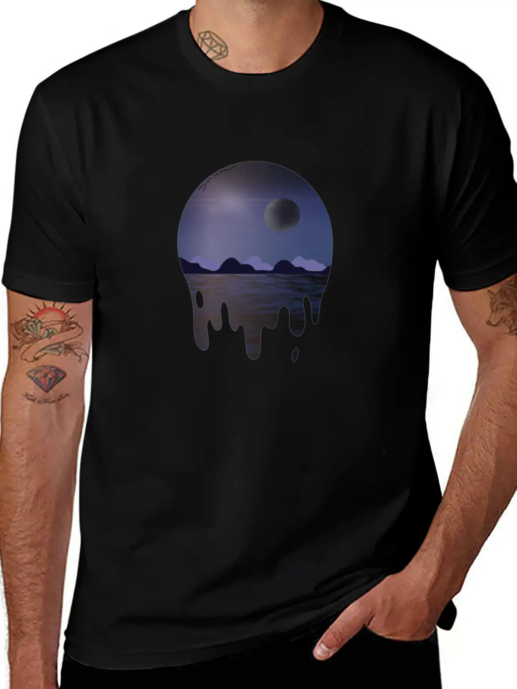 Purple Night Sky With Dark Side Of Moon With Ocean Casual Graphic T-Shirt – Simple And Comfortable Daily Wear