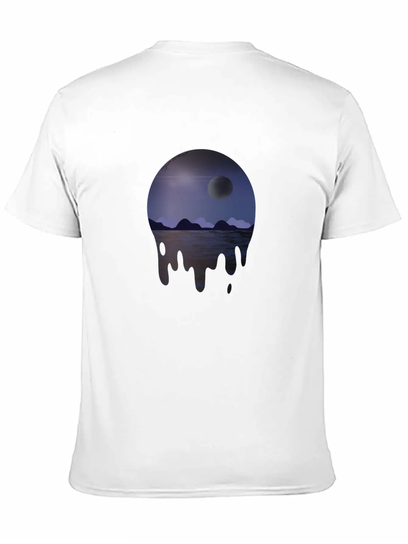 Purple Night Sky With Dark Side Of Moon With Ocean Casual Graphic T-Shirt – Simple And Comfortable Daily Wear