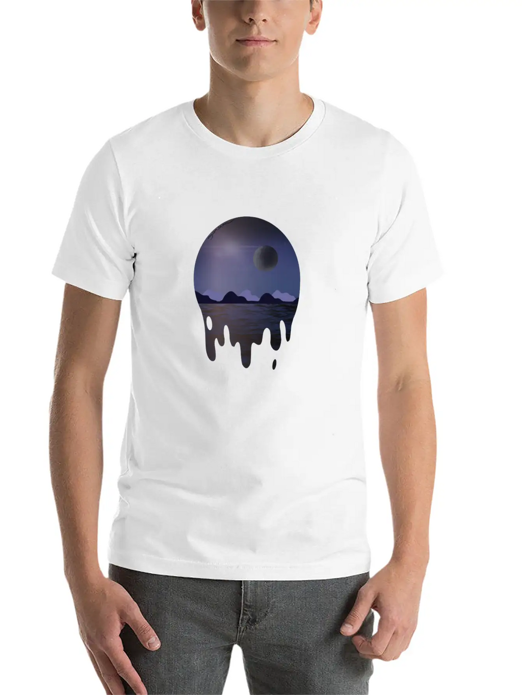 Purple Night Sky With Dark Side Of Moon With Ocean Casual Graphic T-Shirt – Simple And Comfortable Daily Wear