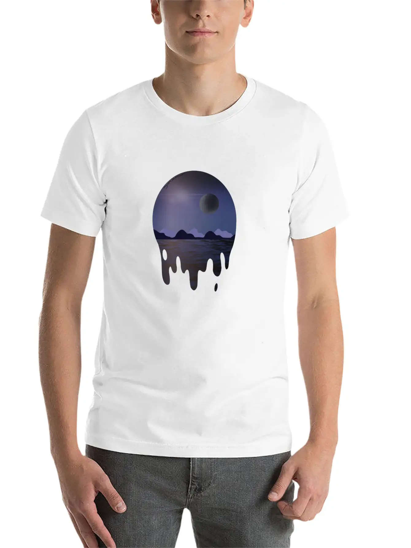 Purple Night Sky With Dark Side Of Moon With Ocean Casual Graphic T-Shirt – Simple And Comfortable Daily Wear