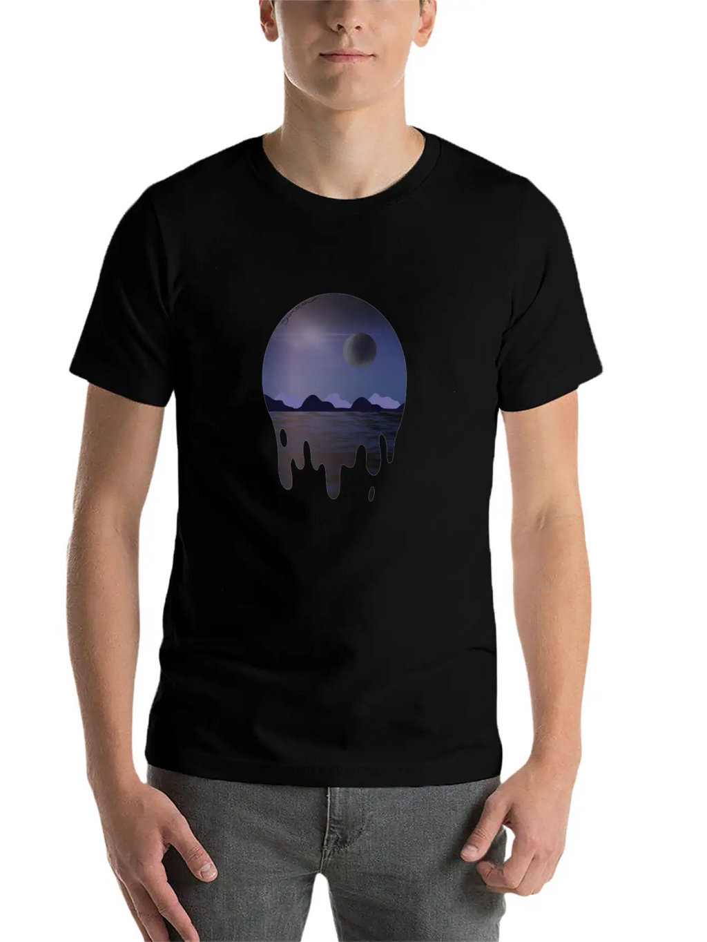 Purple Night Sky With Dark Side Of Moon With Ocean Casual Graphic T-Shirt – Simple And Comfortable Daily Wear