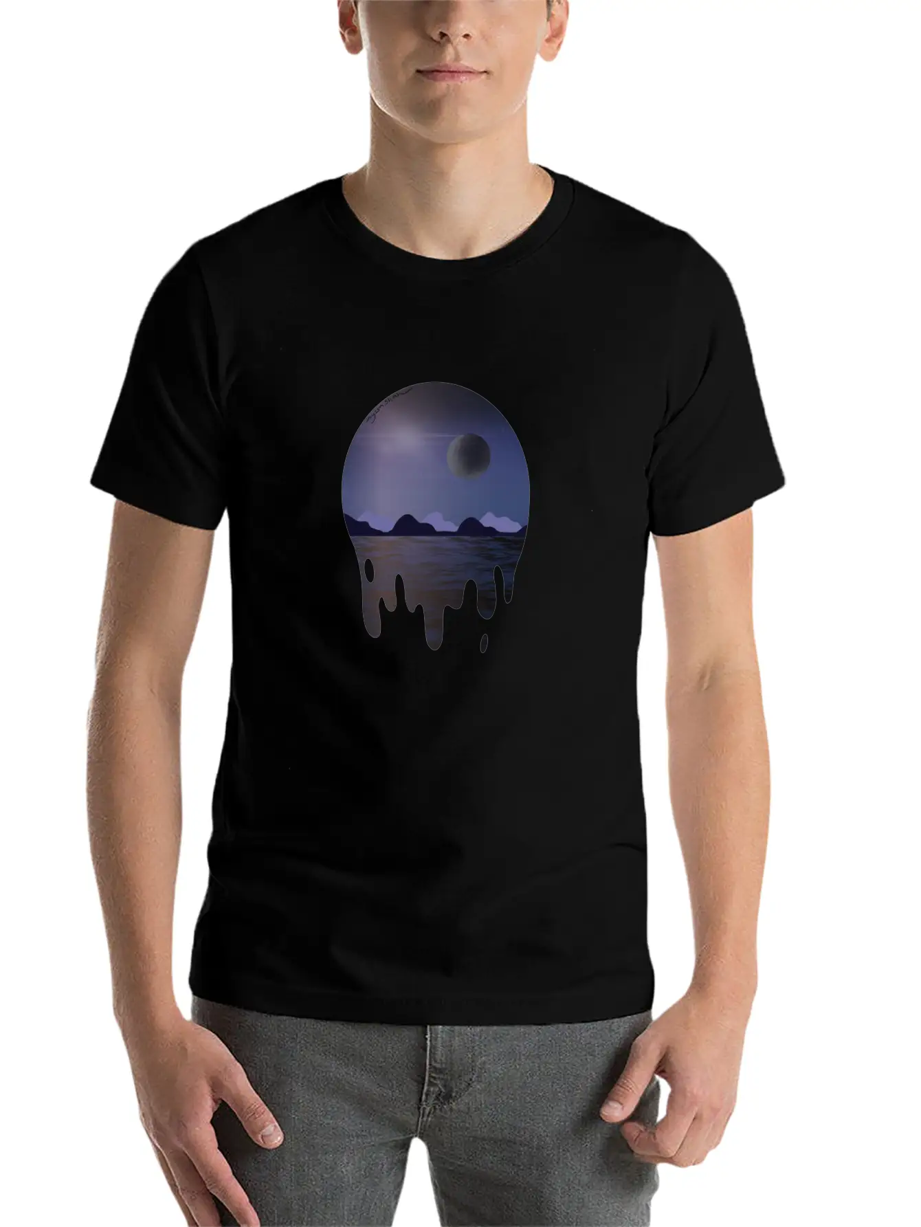 Purple Night Sky With Dark Side Of Moon With Ocean Casual Graphic T-Shirt – Simple And Comfortable Daily Wear