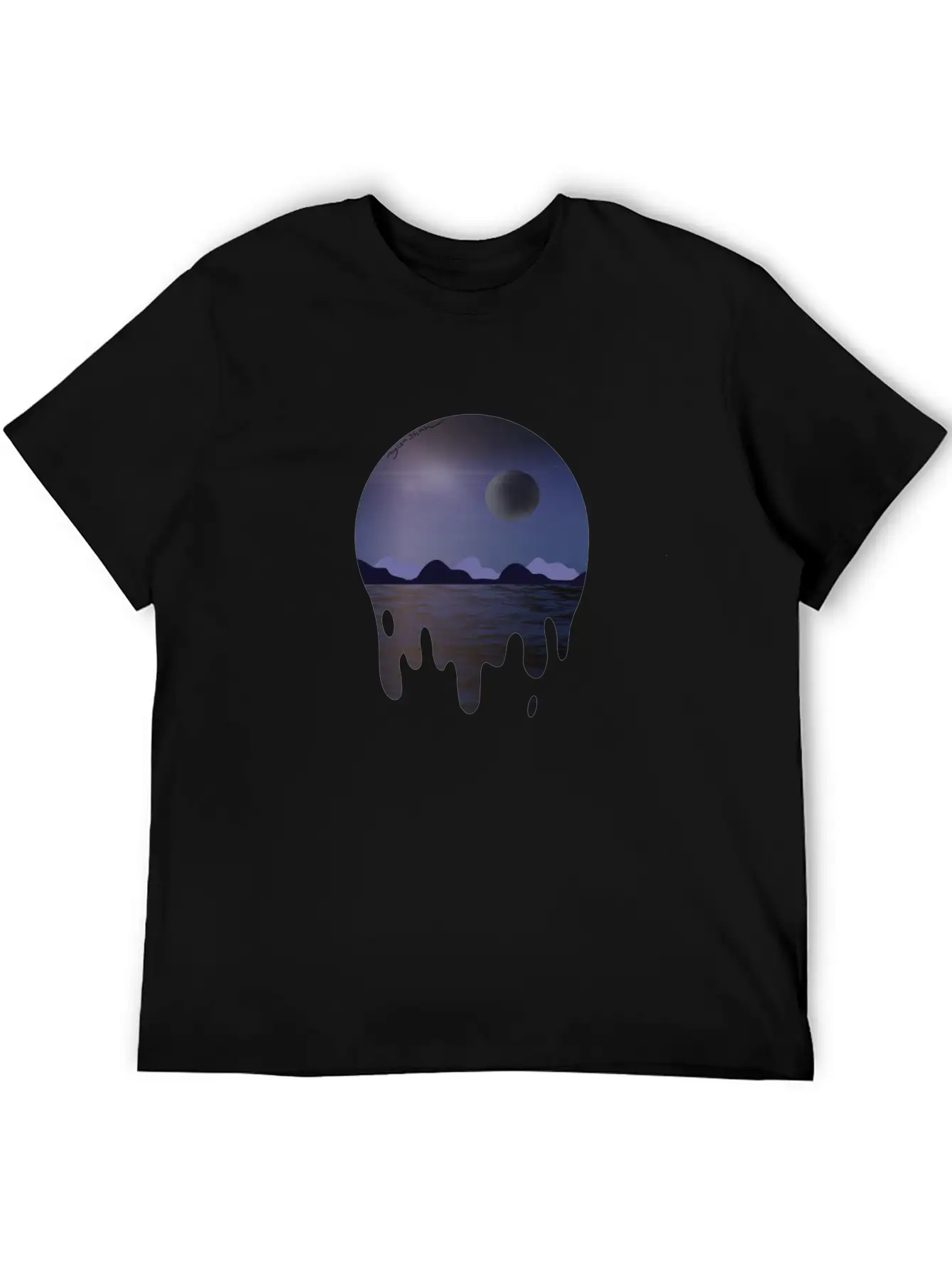 Purple Night Sky With Dark Side Of Moon With Ocean Casual Graphic T-Shirt – Simple And Comfortable Daily Wear