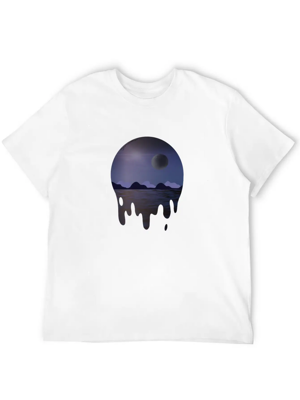Purple Night Sky With Dark Side Of Moon With Ocean Casual Graphic T-Shirt – Simple And Comfortable Daily Wear
