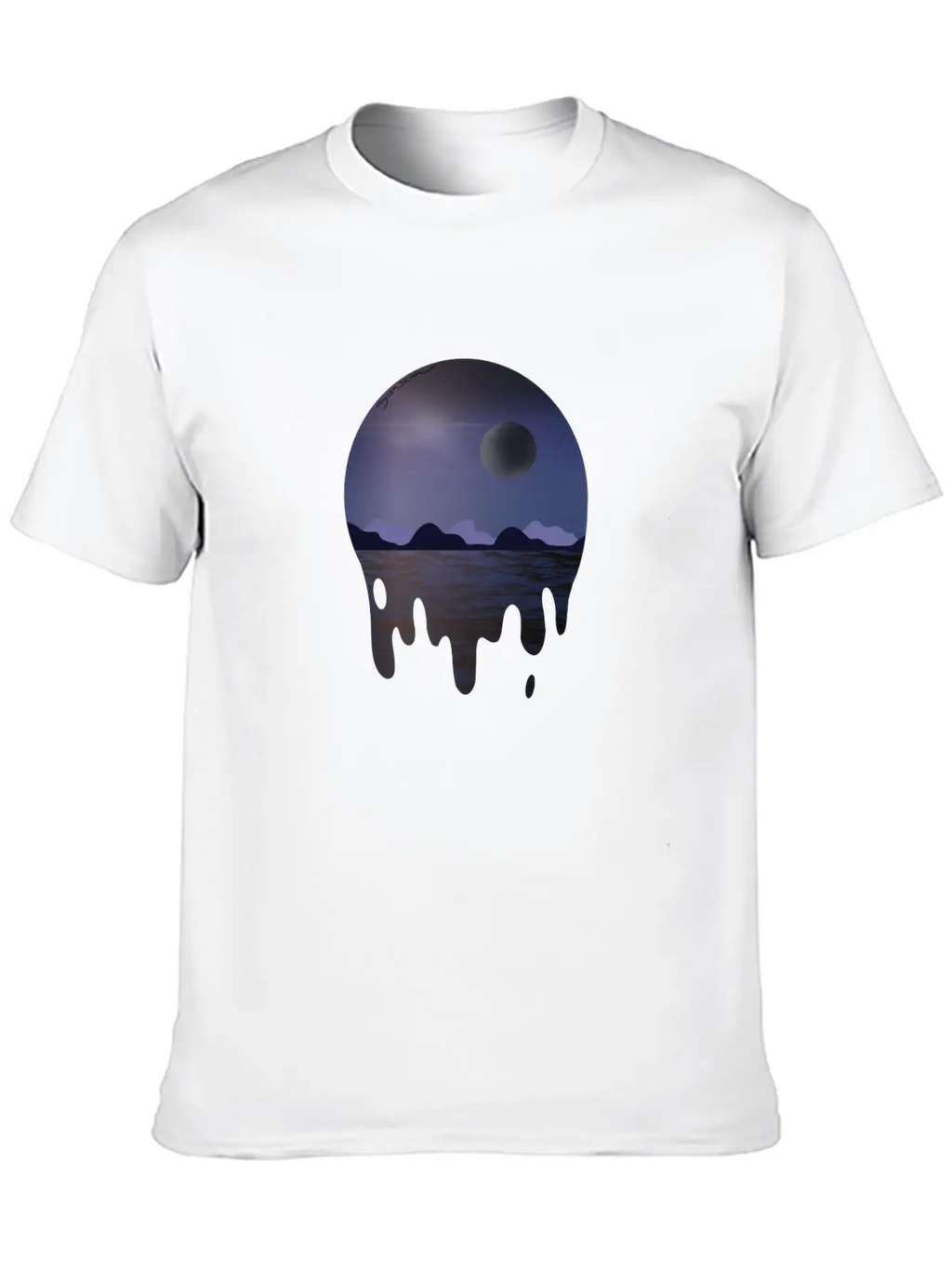 Purple Night Sky With Dark Side Of Moon With Ocean Casual Graphic T-Shirt – Simple And Comfortable Daily Wear