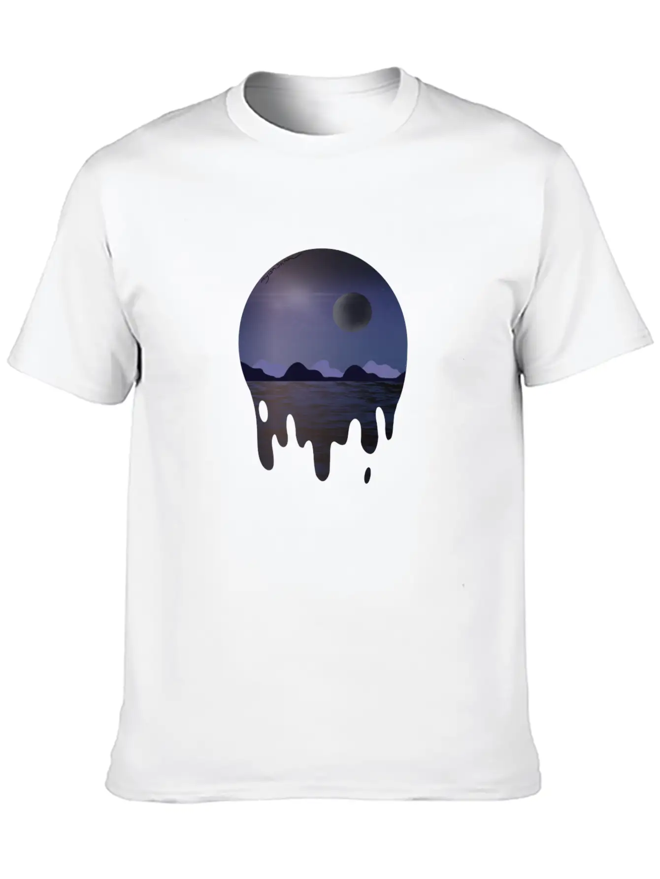 Purple Night Sky With Dark Side Of Moon With Ocean Casual Graphic T-Shirt – Simple And Comfortable Daily Wear