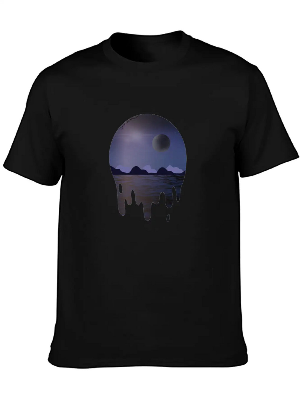 Purple Night Sky With Dark Side Of Moon With Ocean Casual Graphic T-Shirt – Simple And Comfortable Daily Wear