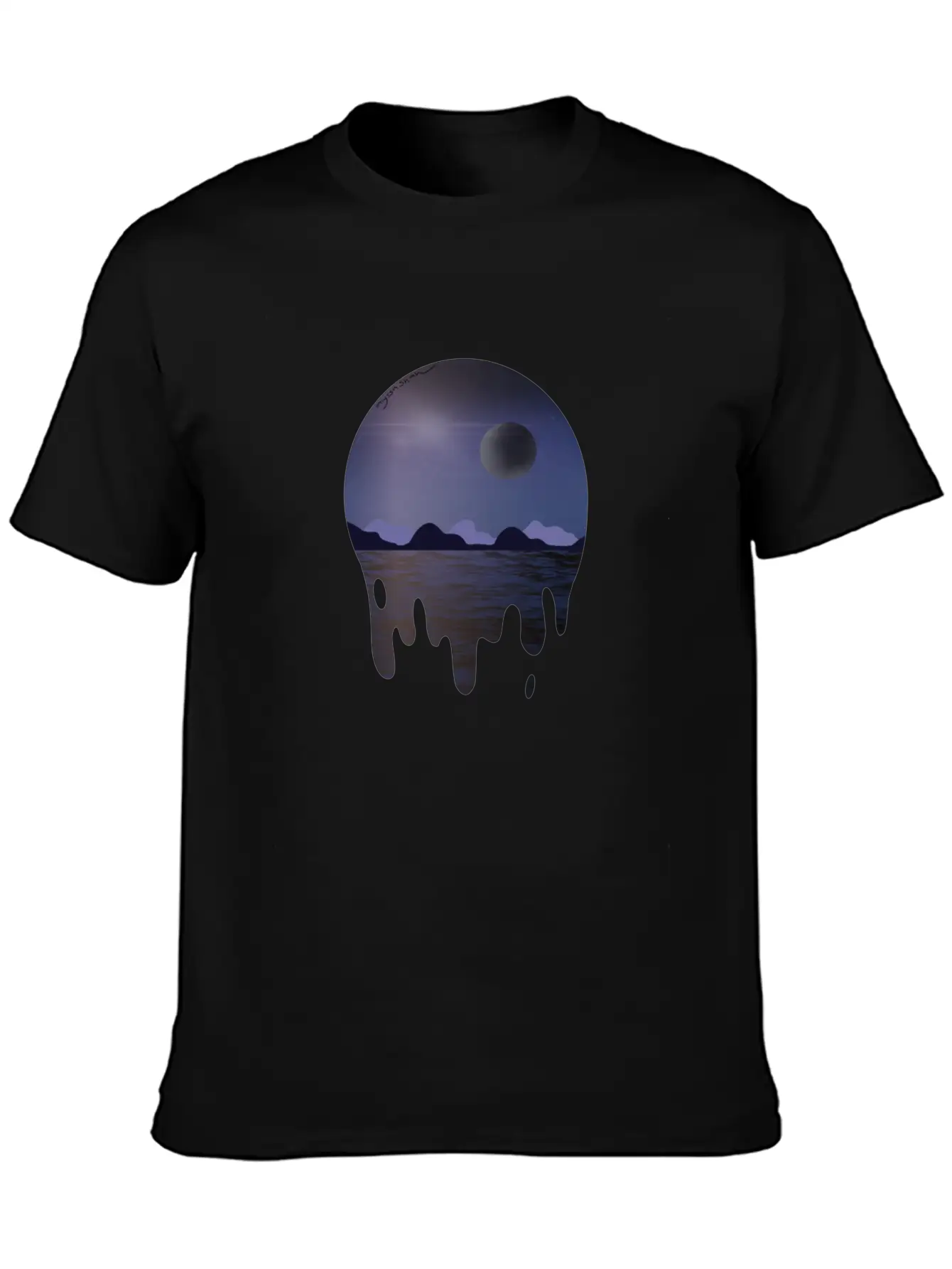 Purple Night Sky With Dark Side Of Moon With Ocean Casual Graphic T-Shirt – Simple And Comfortable Daily Wear