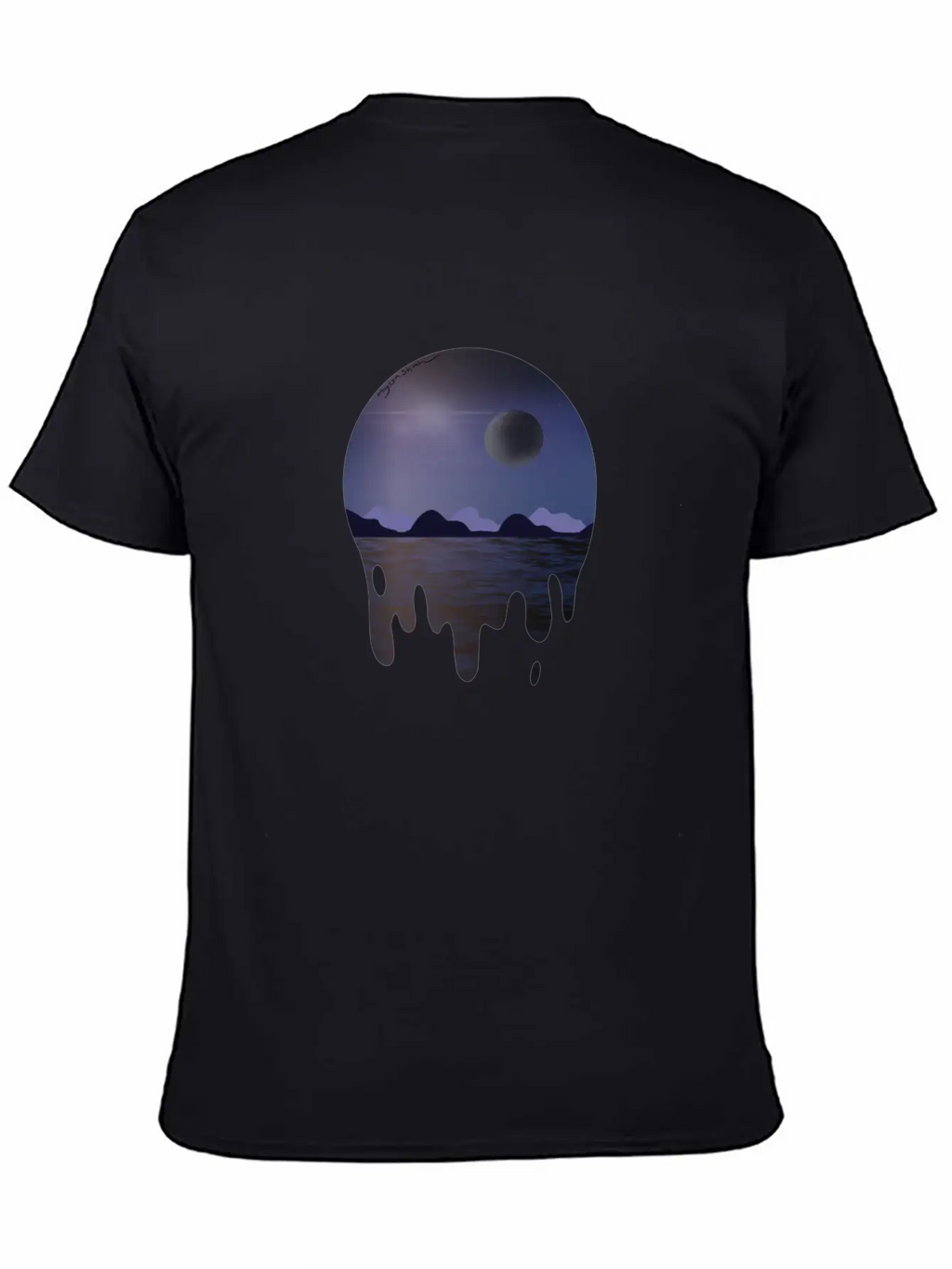 Purple Night Sky With Dark Side Of Moon With Ocean Casual Graphic T-Shirt – Simple And Comfortable Daily Wear