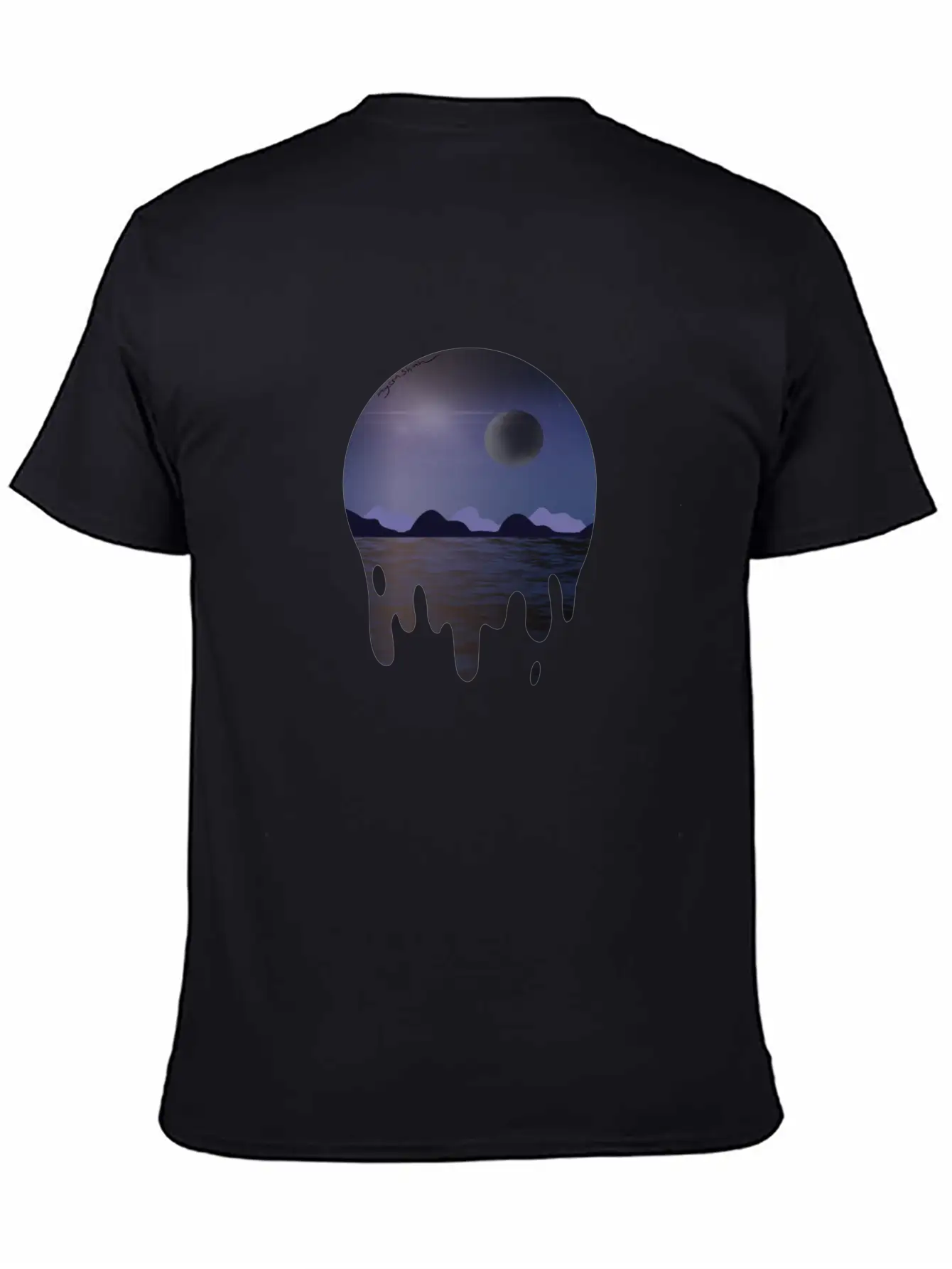 Purple Night Sky With Dark Side Of Moon With Ocean Casual Graphic T-Shirt – Simple And Comfortable Daily Wear