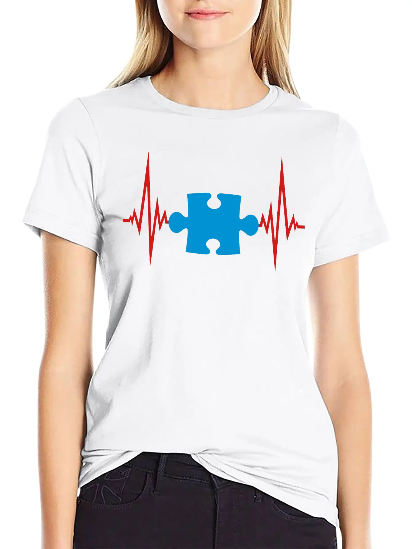 Puzzle Heartbeat Pulse Frequency Part Puzzle Puzzl Casual Graphic T-Shirt – Simple And Comfortable Daily Wear