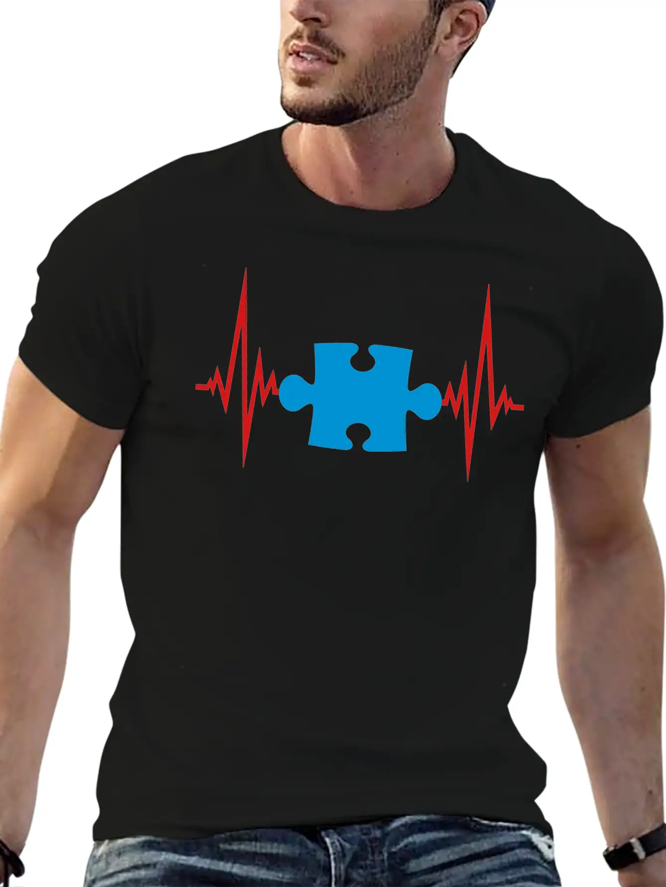 Puzzle Heartbeat Pulse Frequency Part Puzzle Puzzl Casual Graphic T-Shirt – Simple And Comfortable Daily Wear