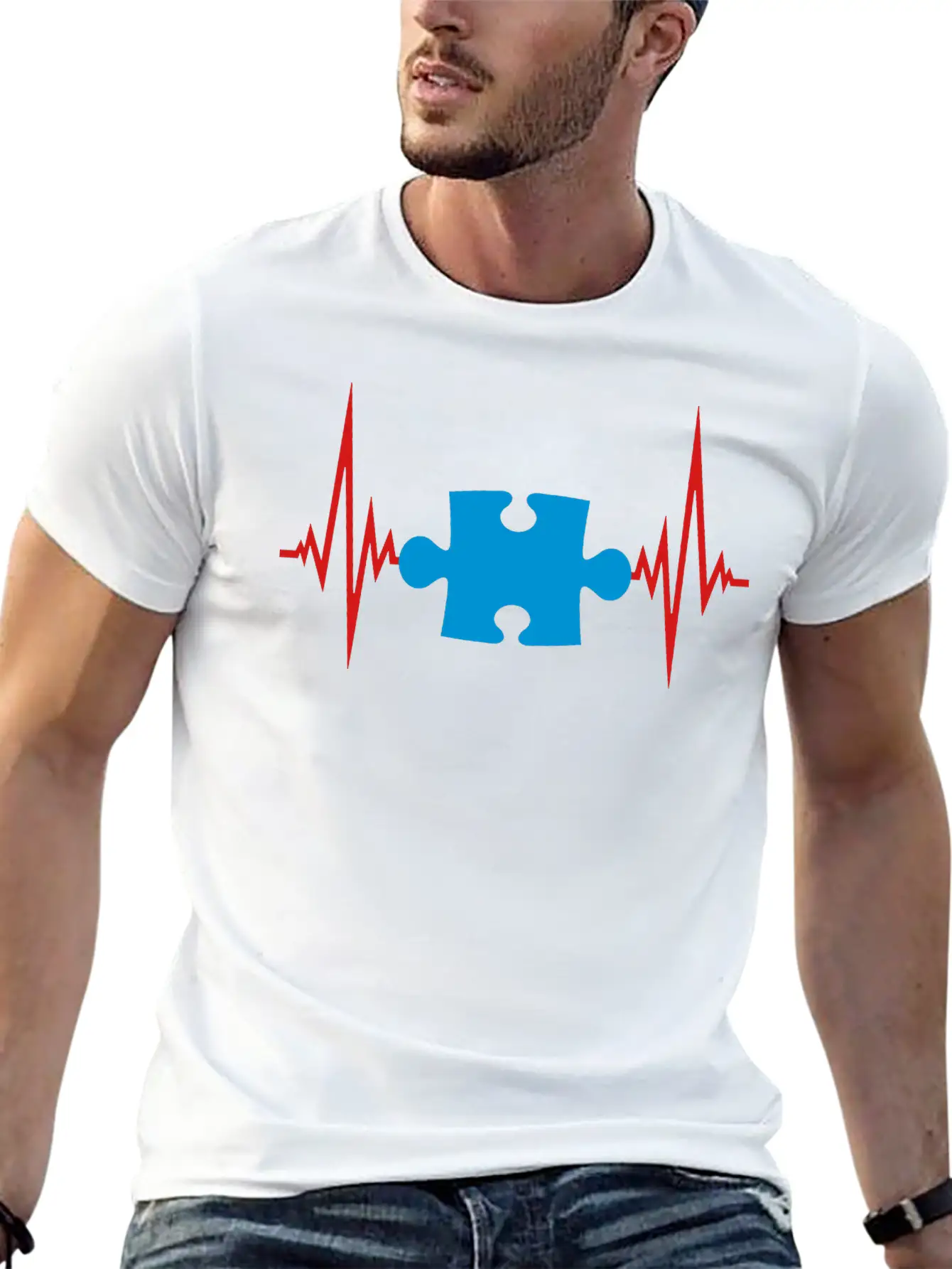 Puzzle Heartbeat Pulse Frequency Part Puzzle Puzzl Casual Graphic T-Shirt – Simple And Comfortable Daily Wear