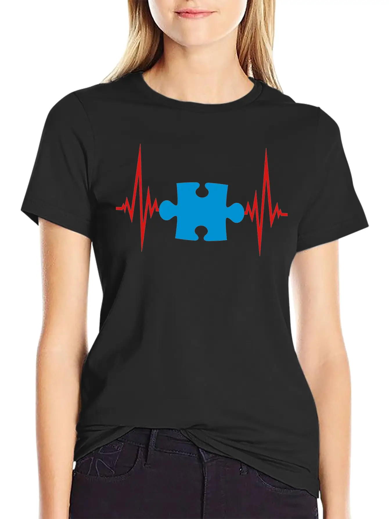 Puzzle Heartbeat Pulse Frequency Part Puzzle Puzzl Casual Graphic T-Shirt – Simple And Comfortable Daily Wear