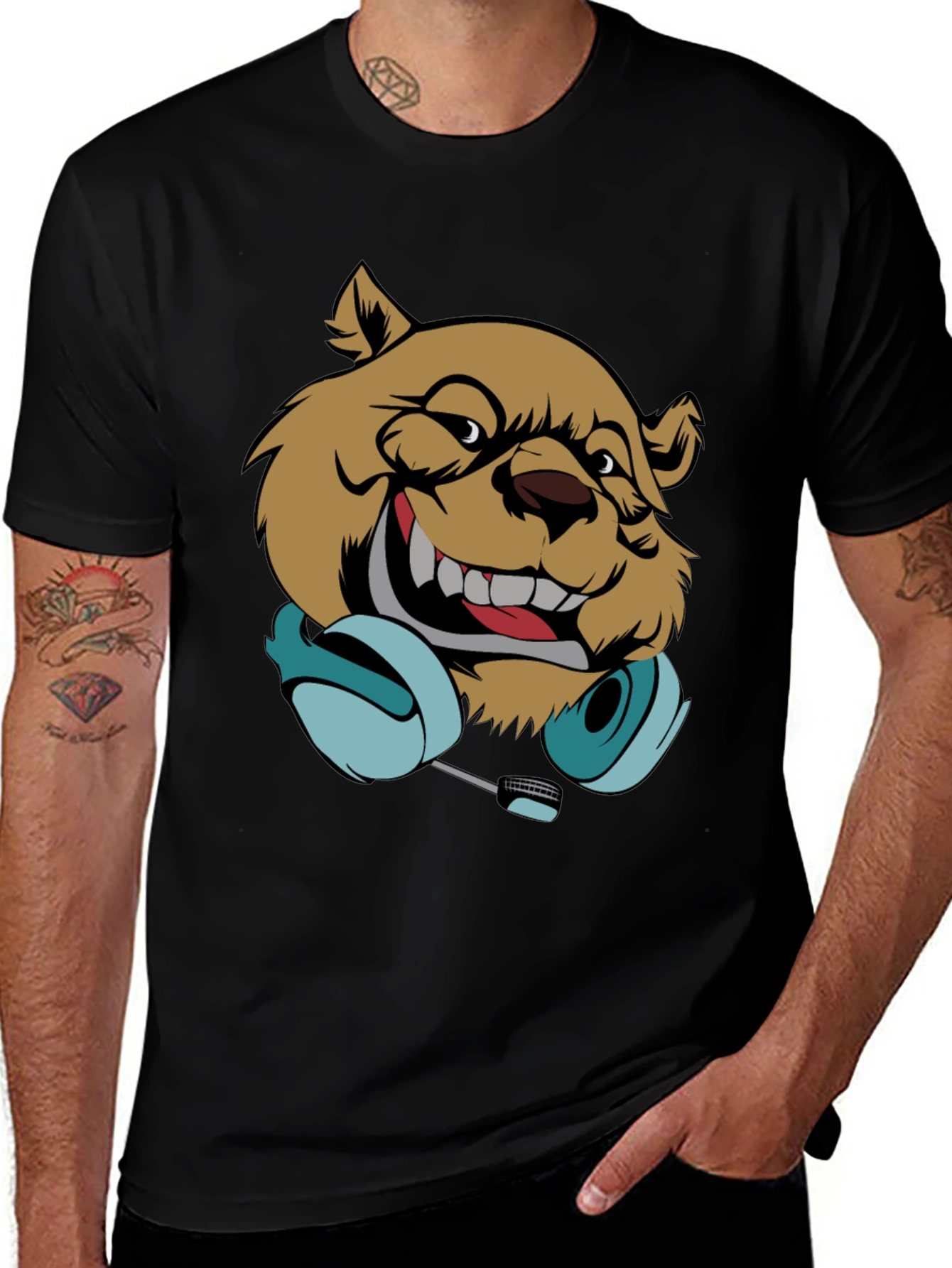 DJ Bear Graphic T-Shirt - Cool Music Lover Tee