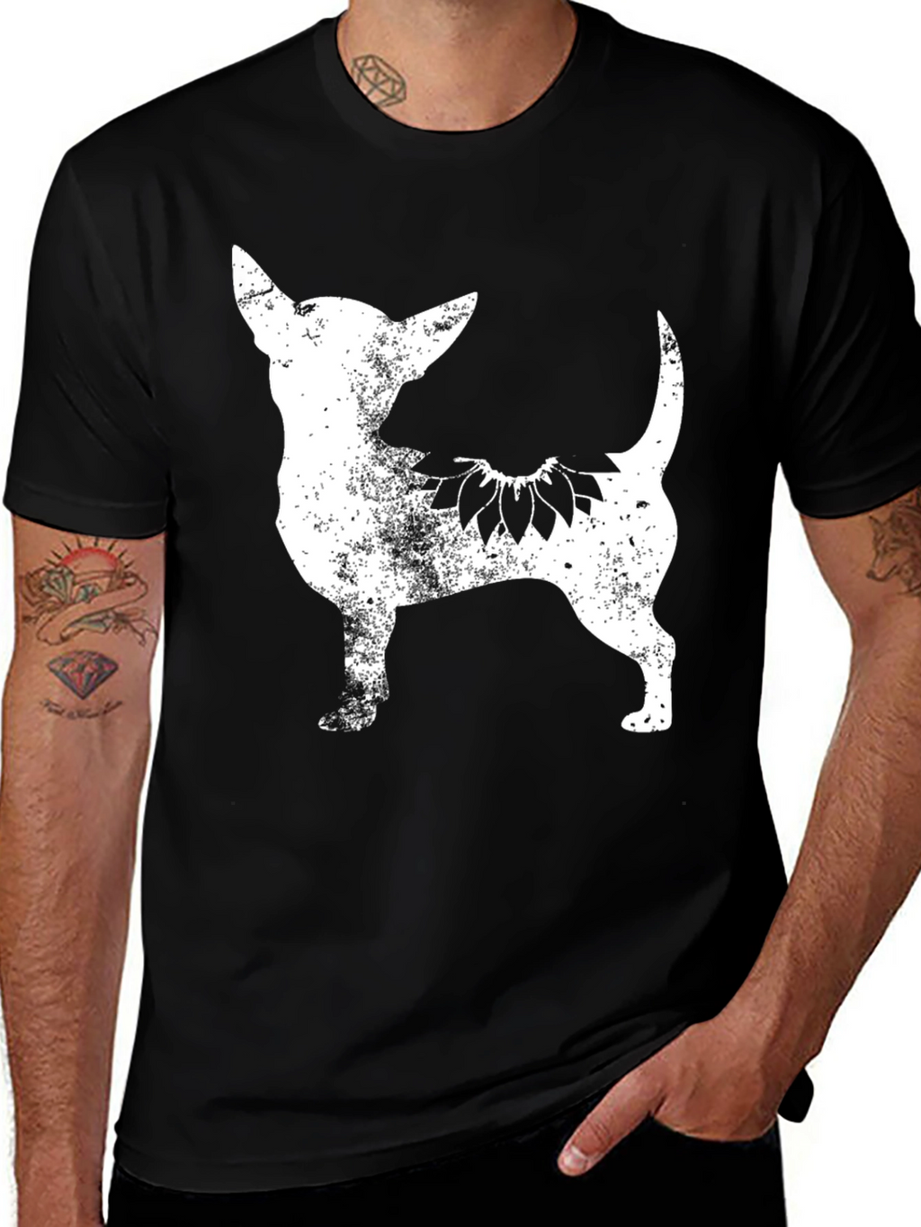 Chihuahua Sunflower Black Graphic Tee