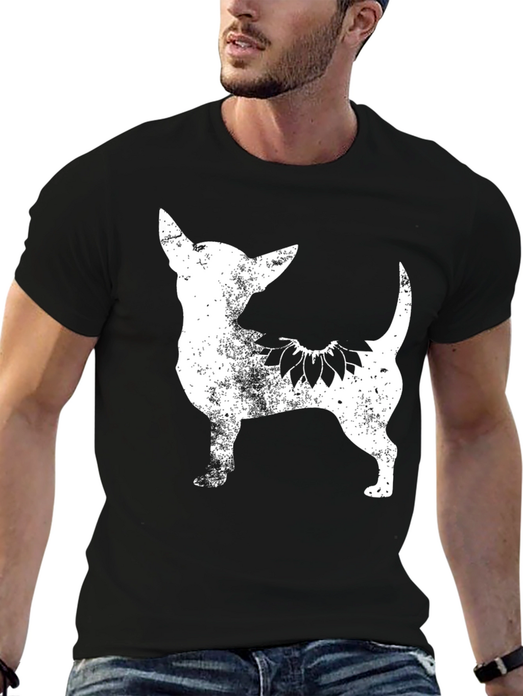 Chihuahua Sunflower Black Graphic Tee
