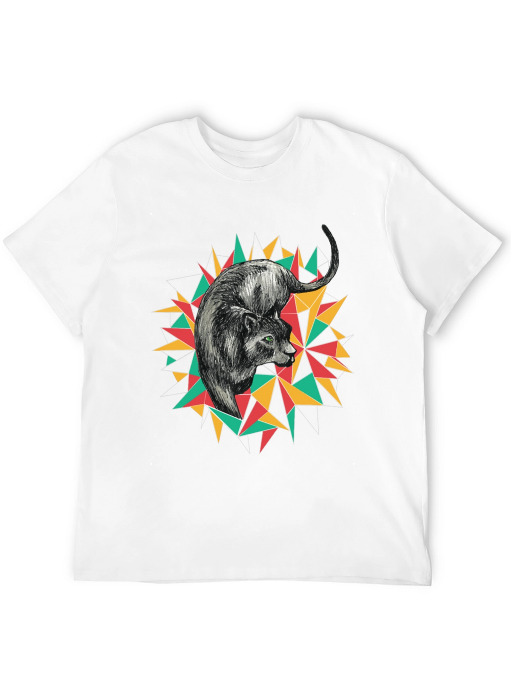 Geometric Panther Graphic Tee - Black