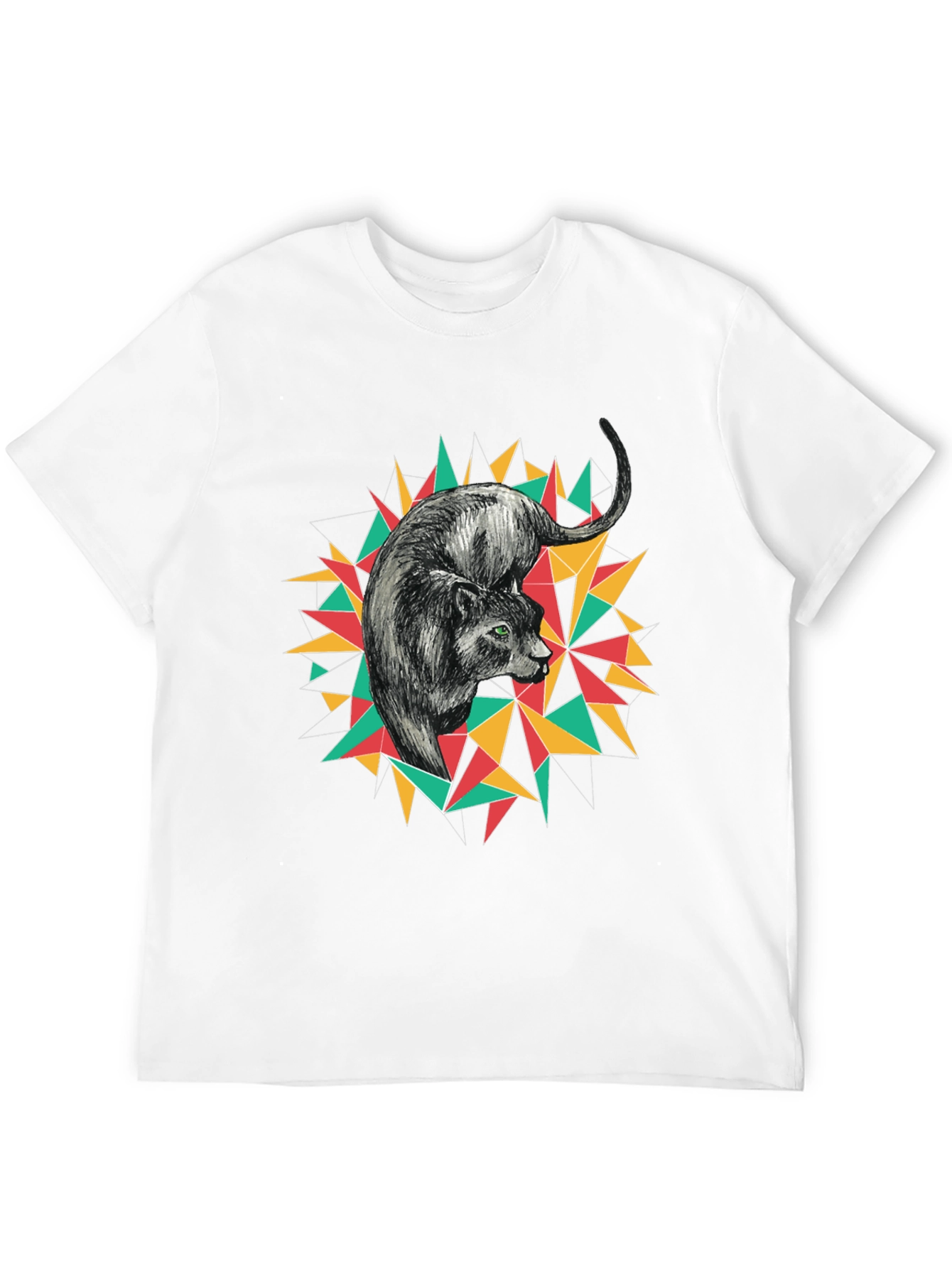 Geometric Panther Graphic Tee - Black