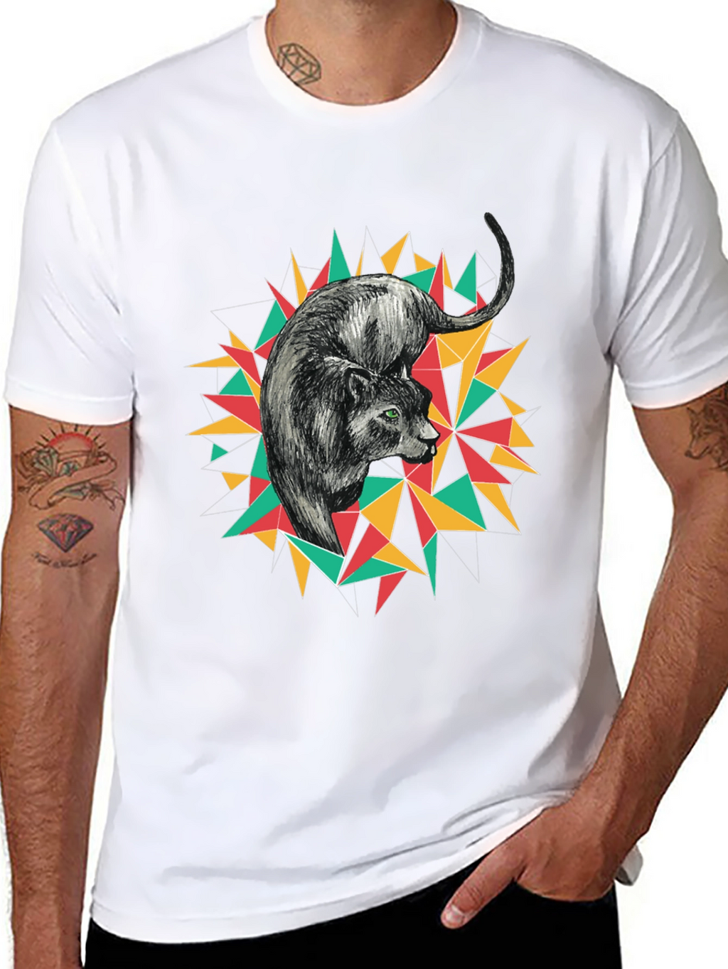 Geometric Panther Graphic Tee - Black