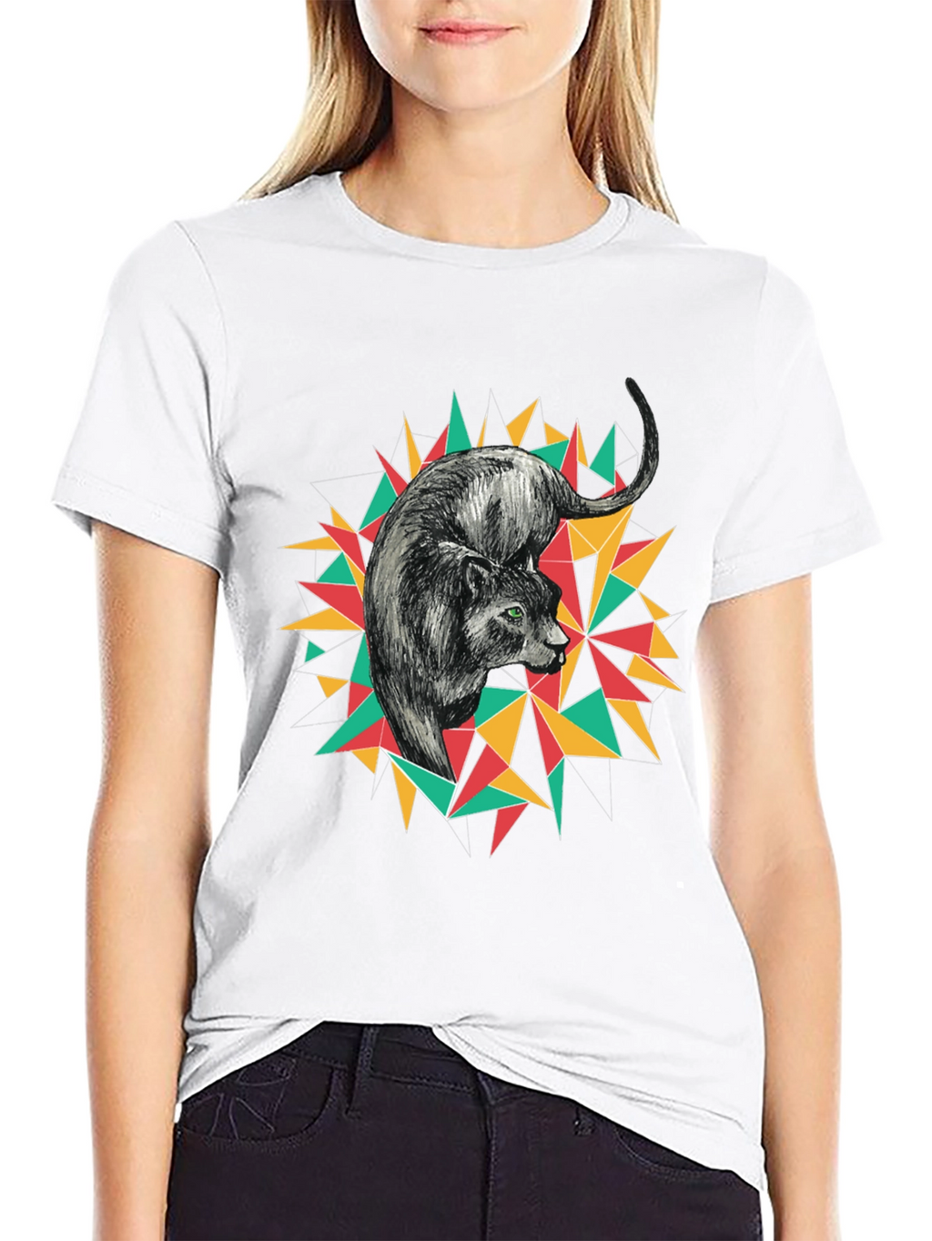 Geometric Panther Graphic Tee - Black