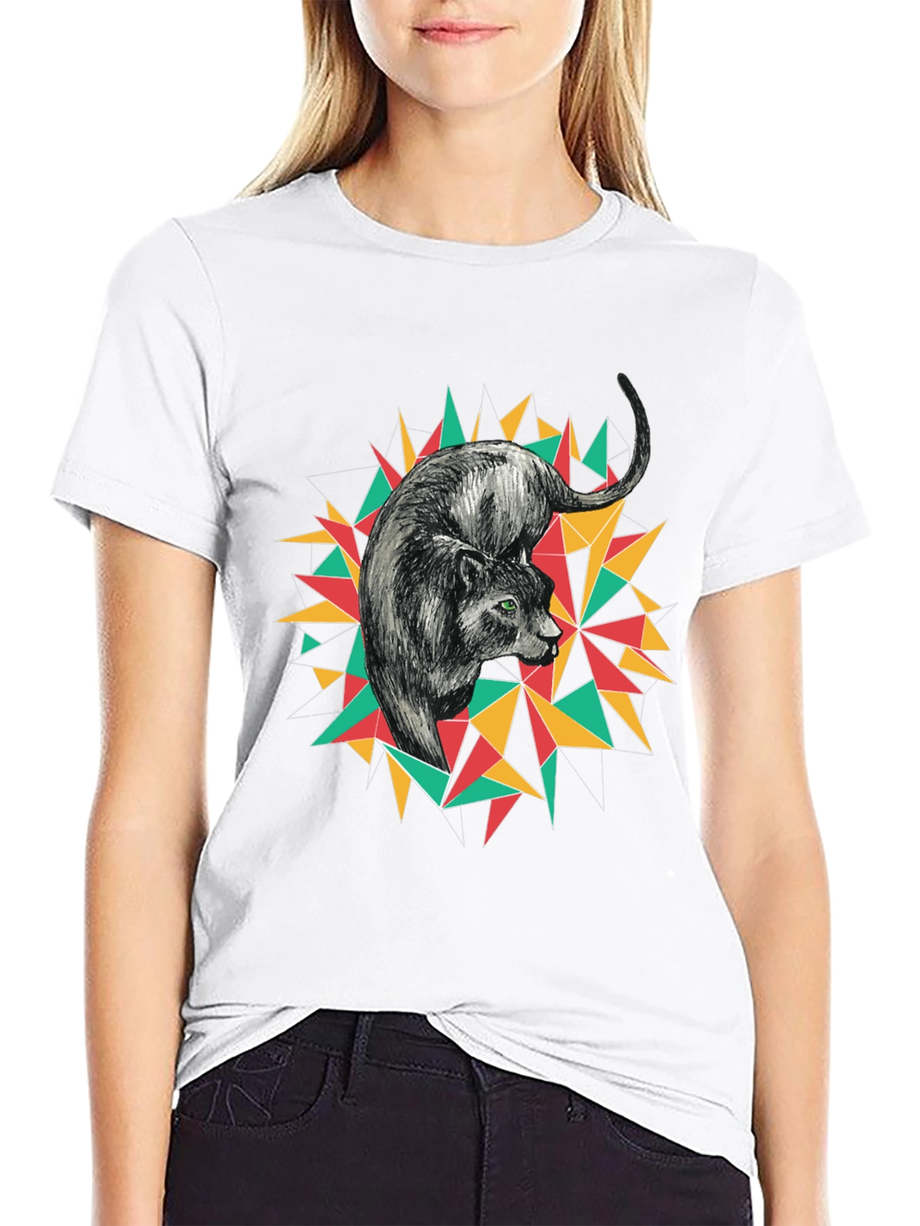 Geometric Panther Graphic Tee - Black