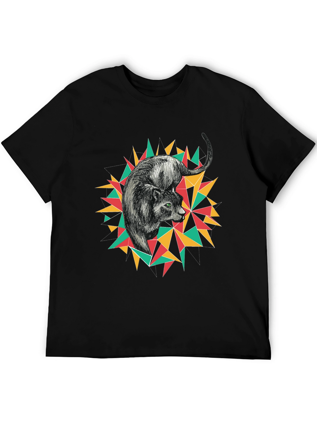 Geometric Panther Graphic Tee - Black