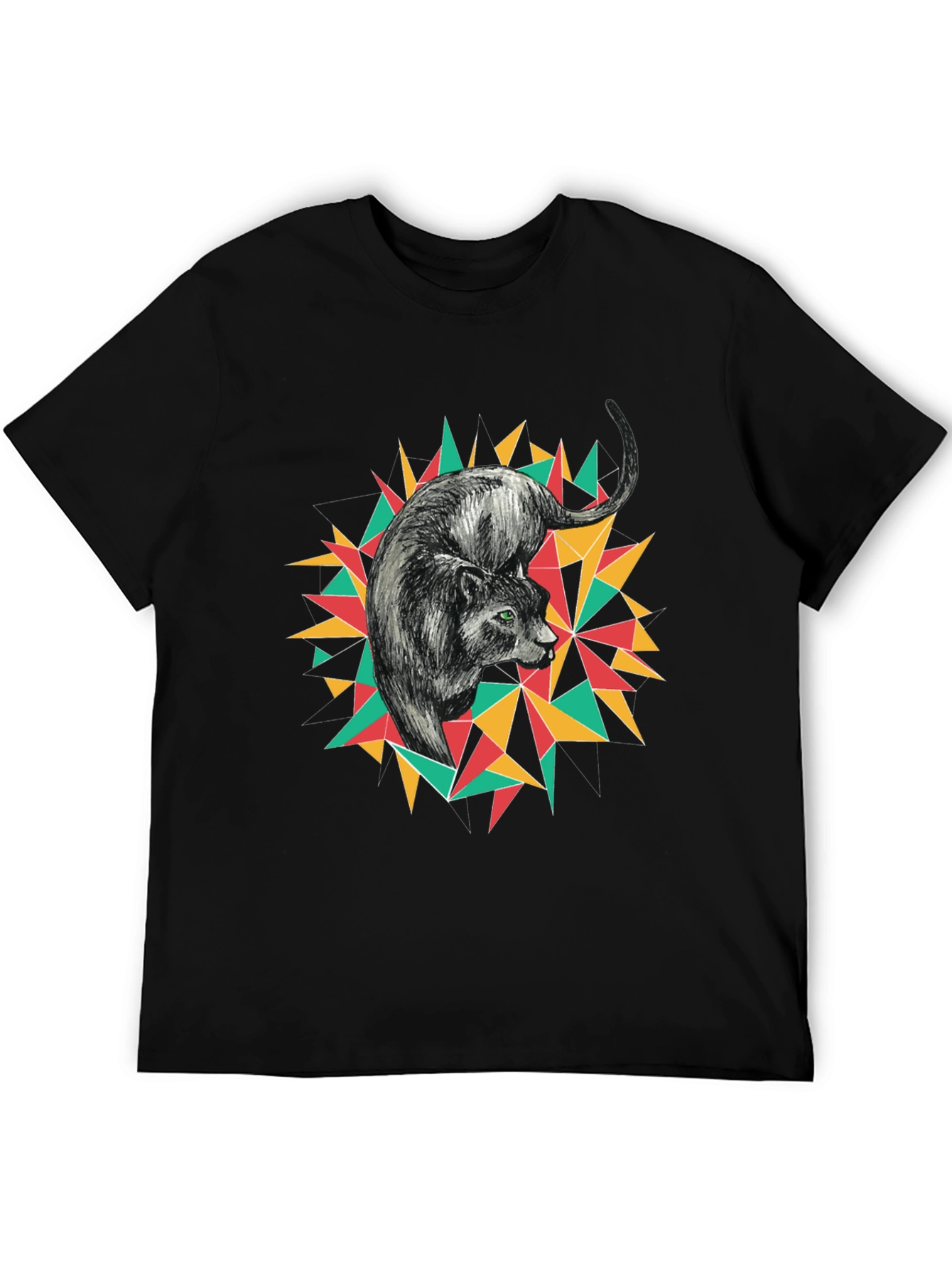 Geometric Panther Graphic Tee - Black