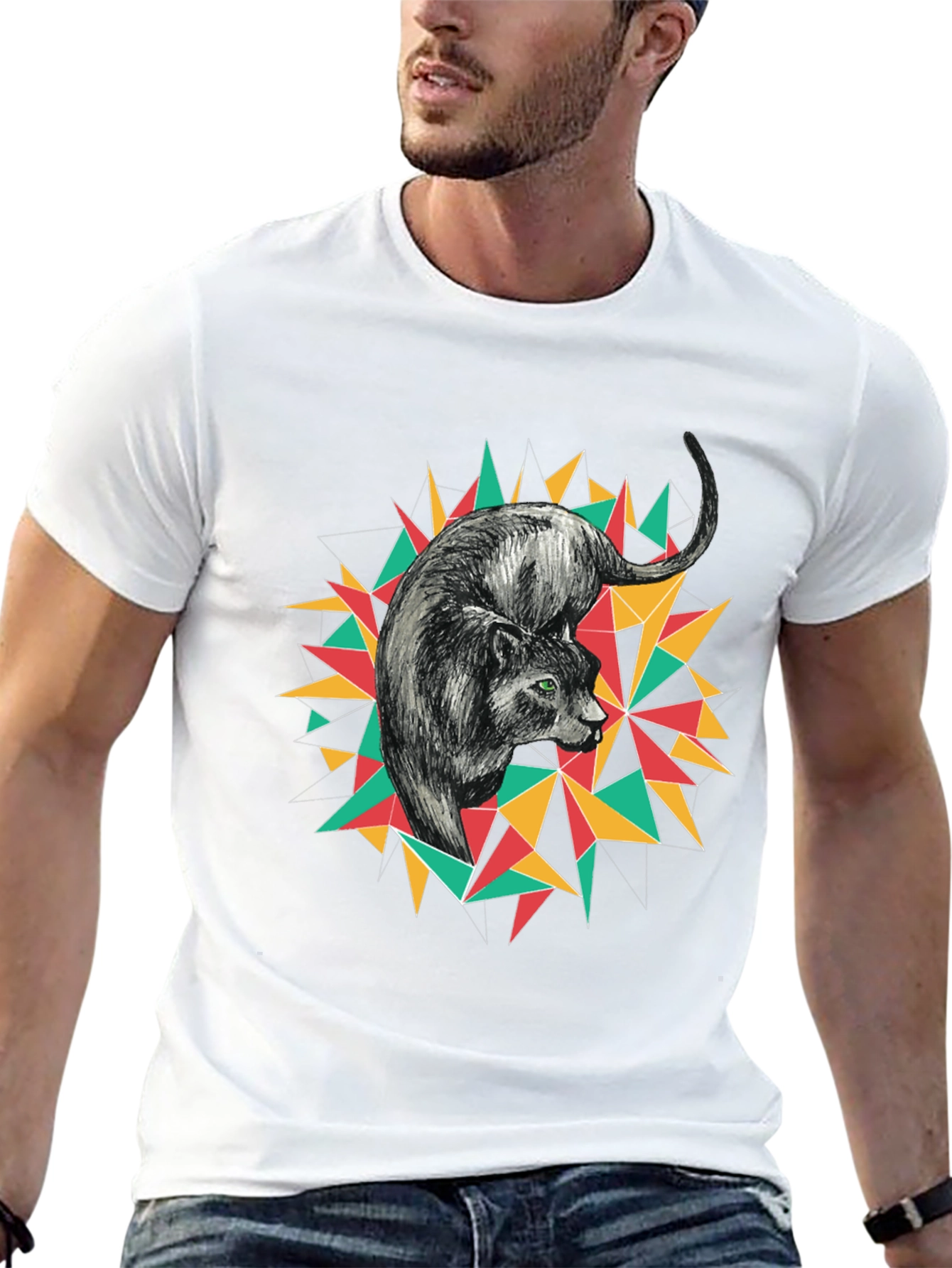 Geometric Panther Graphic Tee - Black