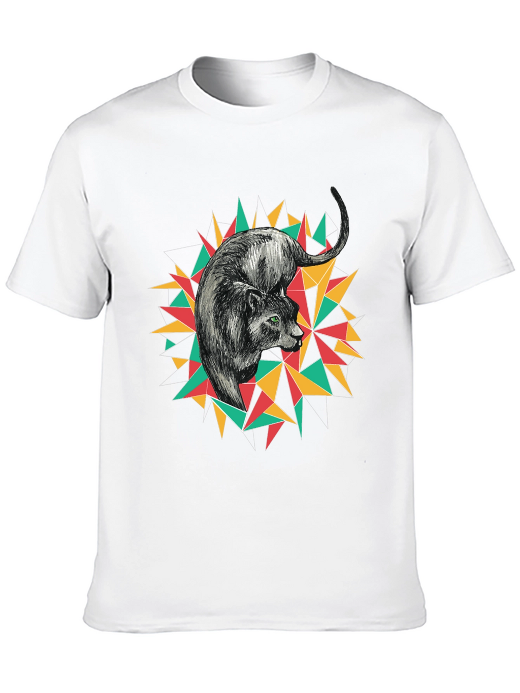 Geometric Panther Graphic Tee - Black