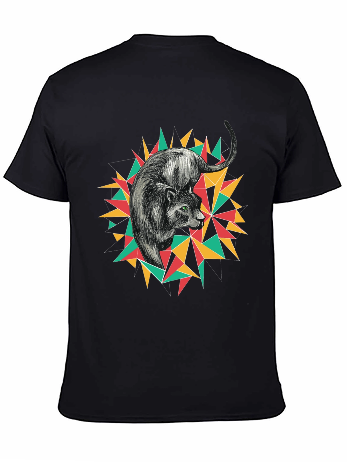 Geometric Panther Graphic Tee - Black