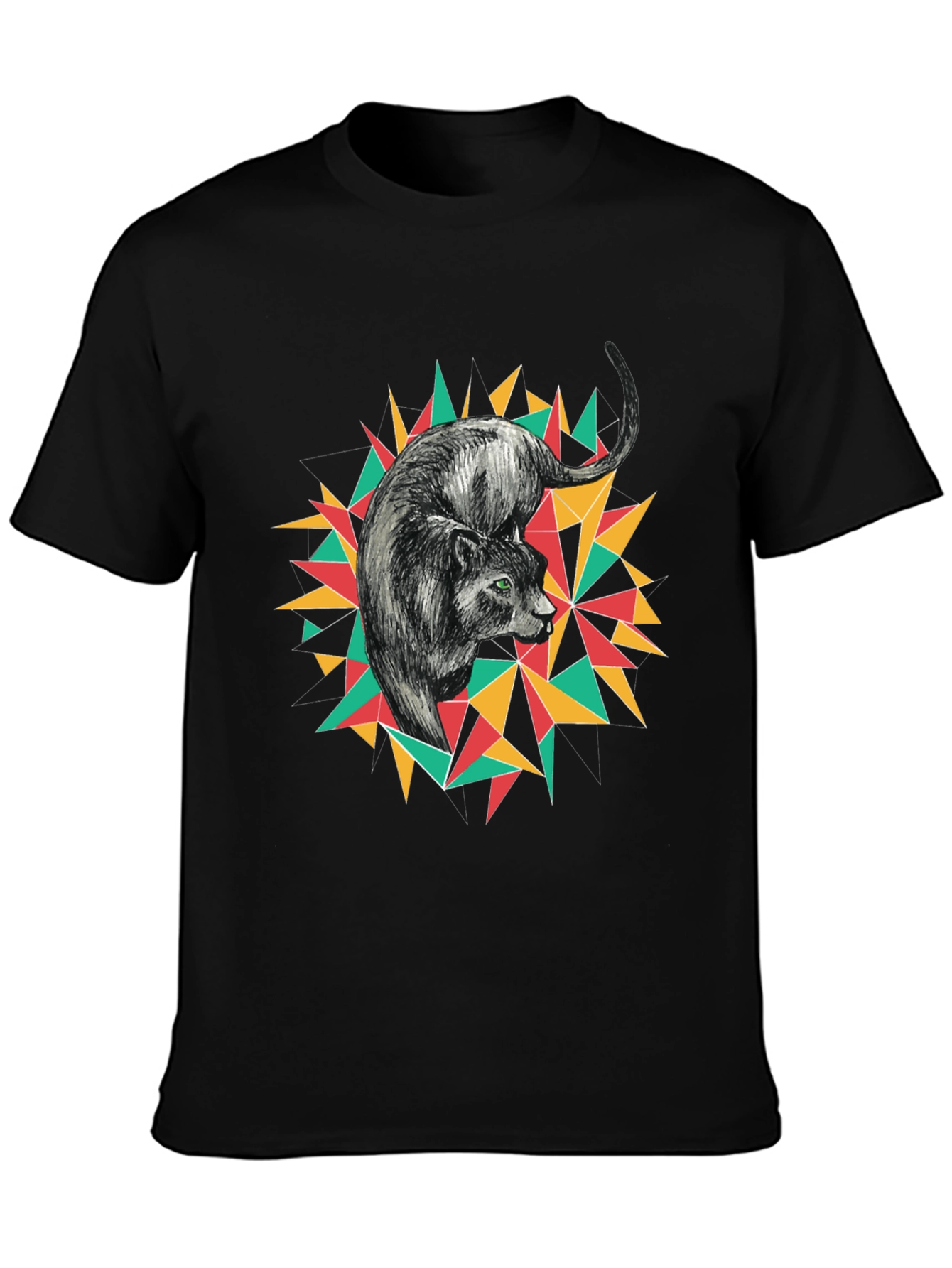 Geometric Panther Graphic Tee - Black