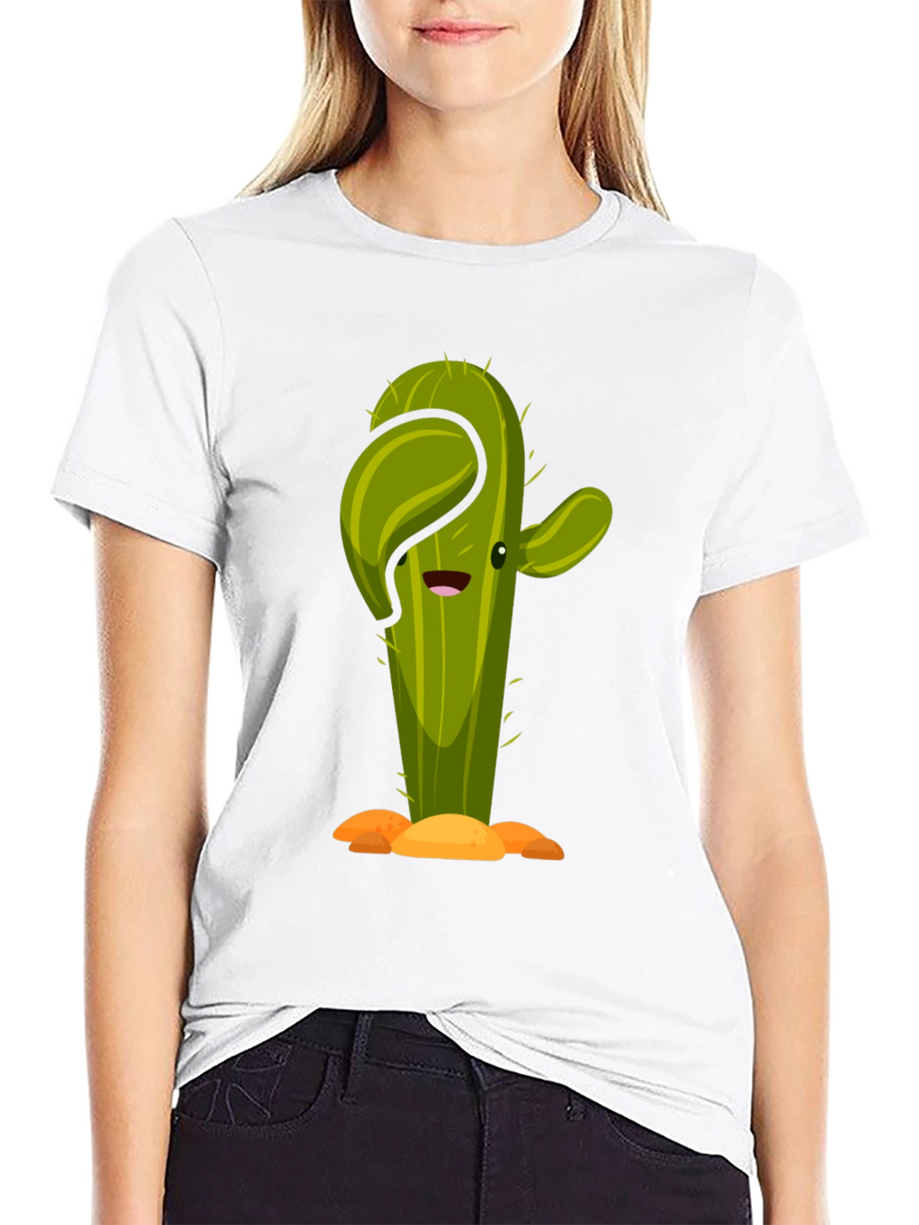 Cactus Cartoon Graphic Black Tee