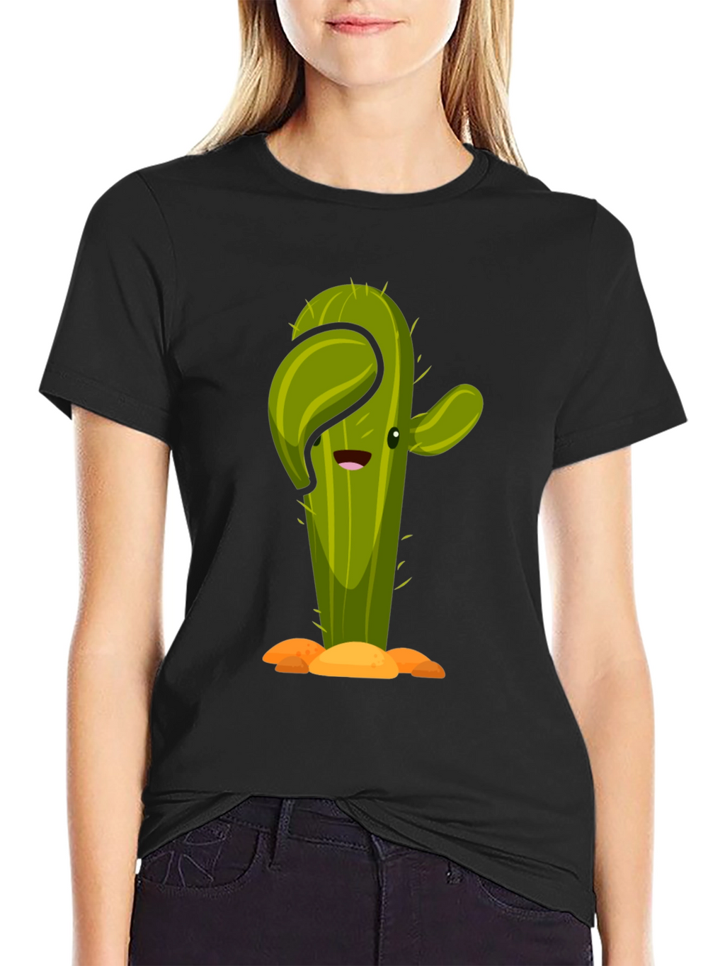 Cactus Cartoon Graphic Black Tee