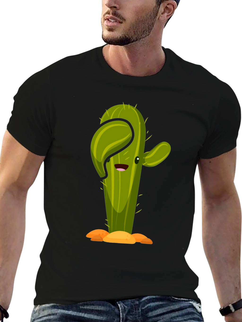 Cactus Cartoon Graphic Black Tee