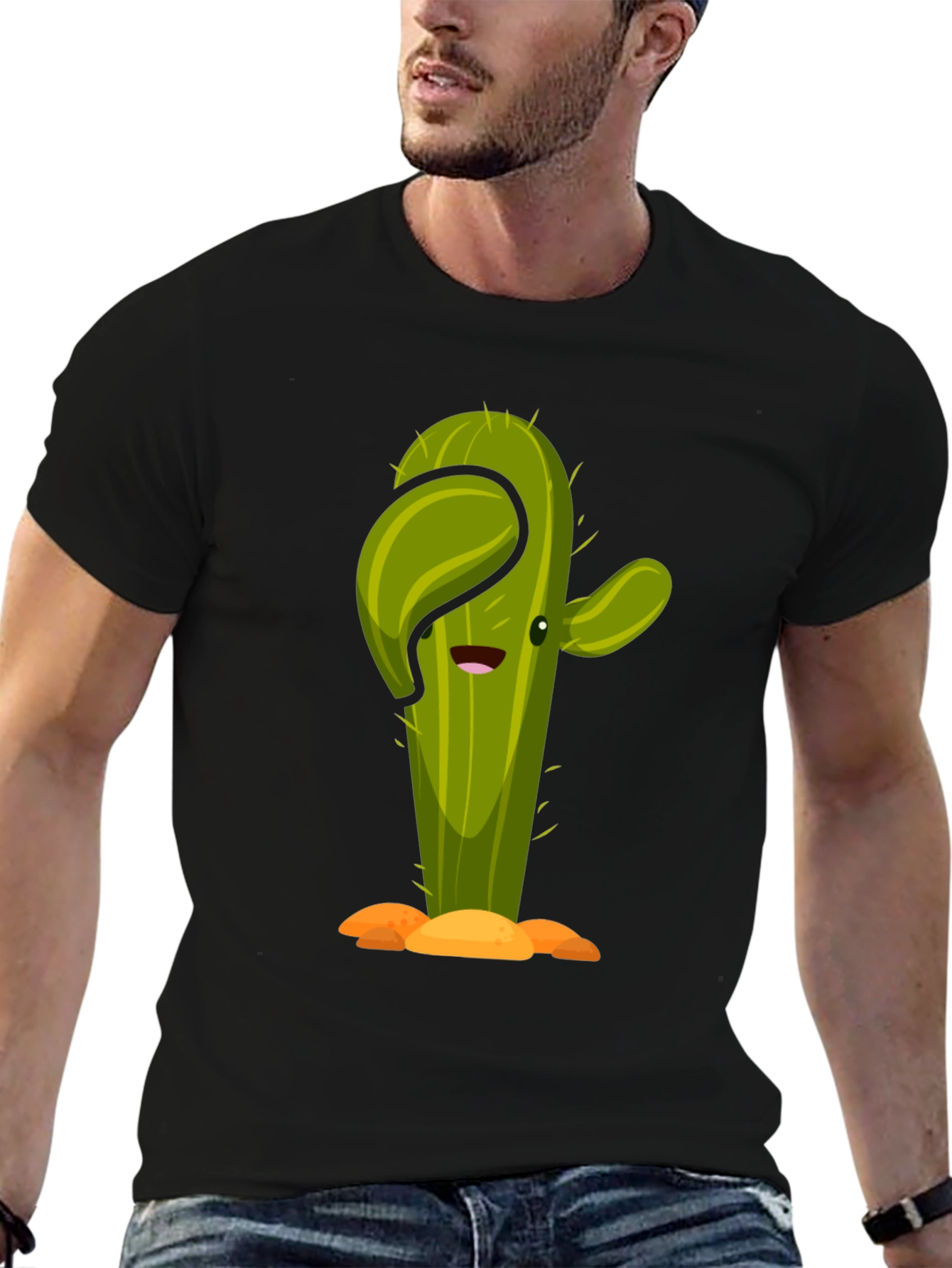 Cactus Cartoon Graphic Black Tee
